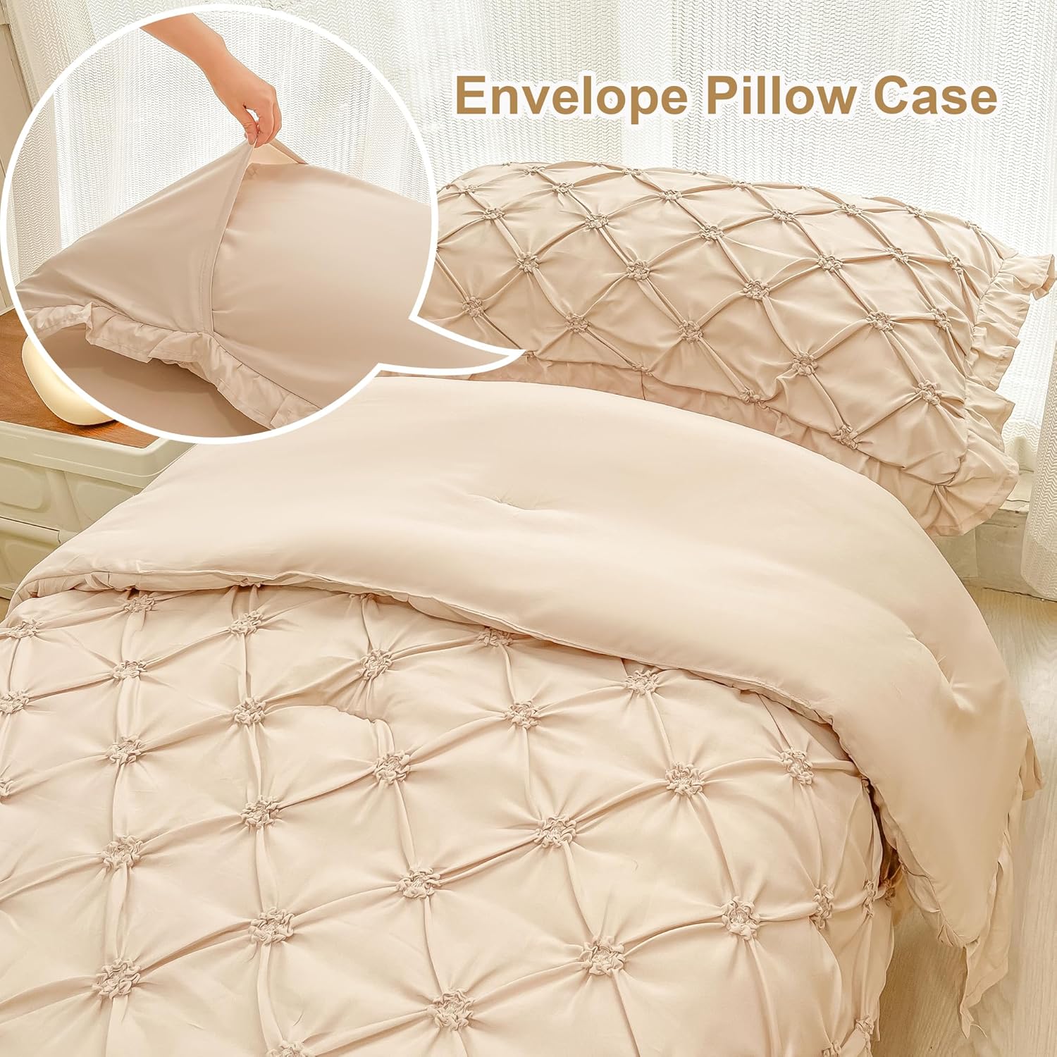 Juego de ropa de cama para niñas pequeñas de 4 piezas, color beige, plisado, con volantes, flecos, juego de sábanas para cuna, juego de sábanas para