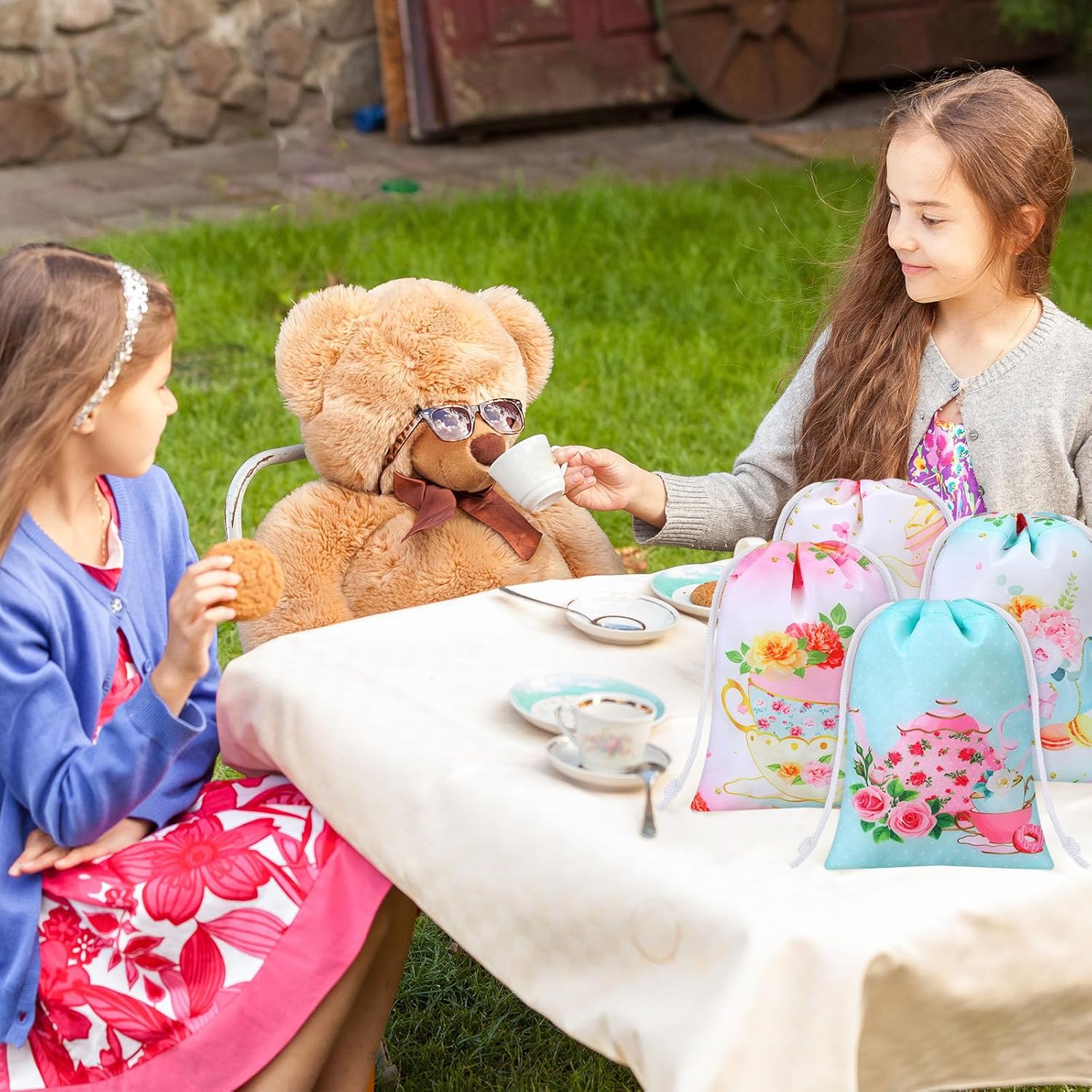 24 bolsas de regalo de fiesta de té, bolsas de regalo de fiesta de té, bolsas con cordón de regalo, bolsas de dulces para fiesta de té, bolsas de
