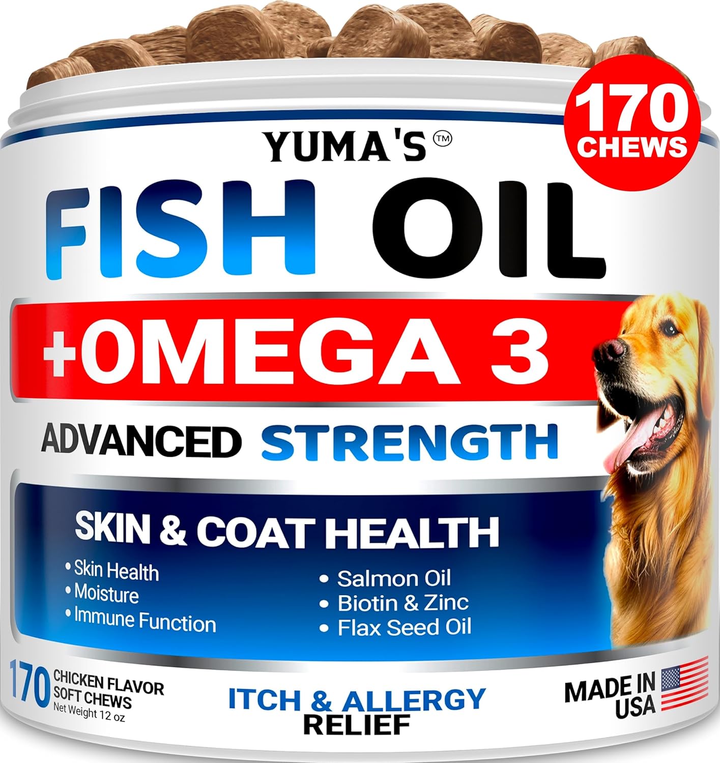 Aceite de pescado Omega 3 para perros  170 unidades  Suplemento para piel y pelaje  Omega 3 para perros  Tratamiento de alivio de la piel seca y con