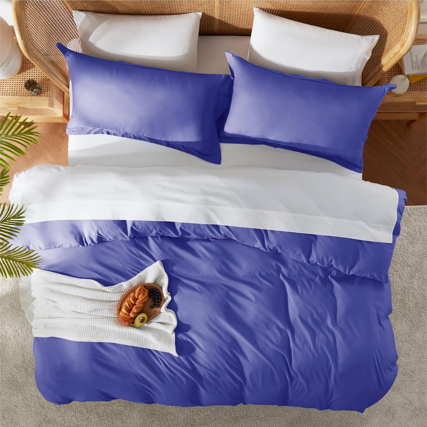 Nestl Juegos de funda de edredón de color azul rey y tamaño California King, de suave doble cepillado, de 3 piezas, cierre de botón, 1 funda de