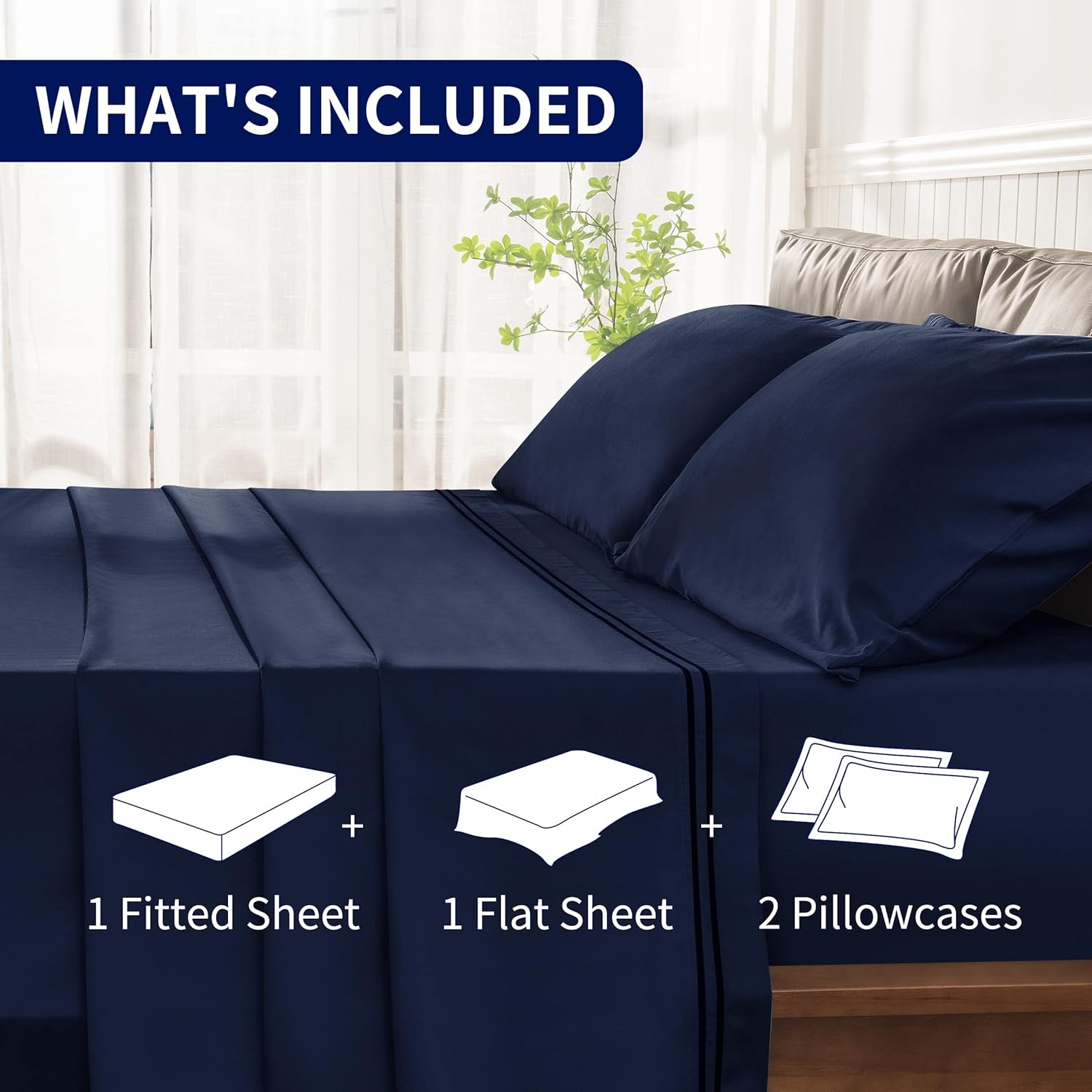 Juego de sábanas de 4 piezas de algodón Tencel refrescante con bolsillos profundos, sábana encimera de tamaño matrimonial, funda de almohada de