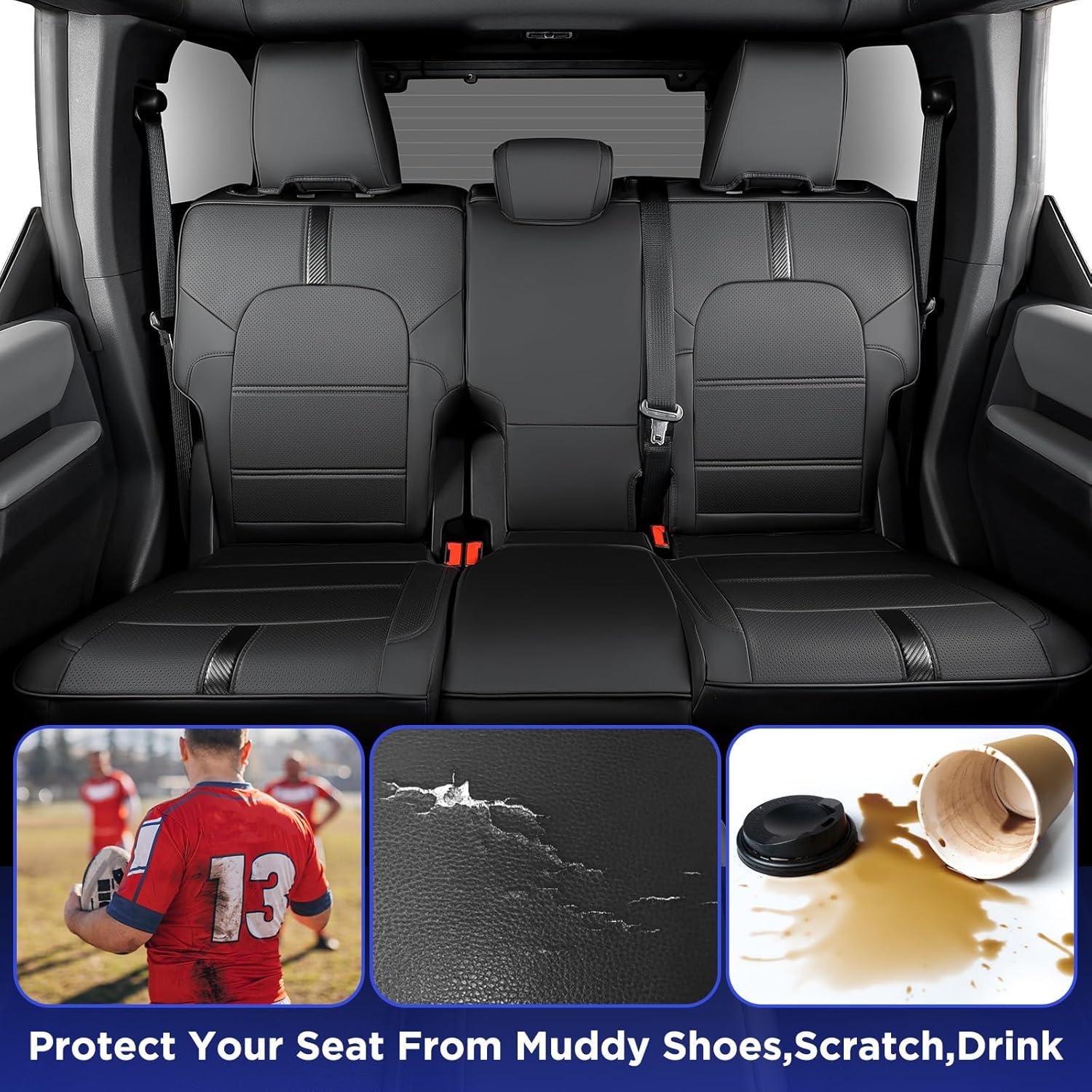 BAMACAR Fundas de asiento para Ford Bronco 2023 2022 2021 (solo 4 puertas) de cuero impermeable negro de fibra para fundas de asiento Bronco 2023