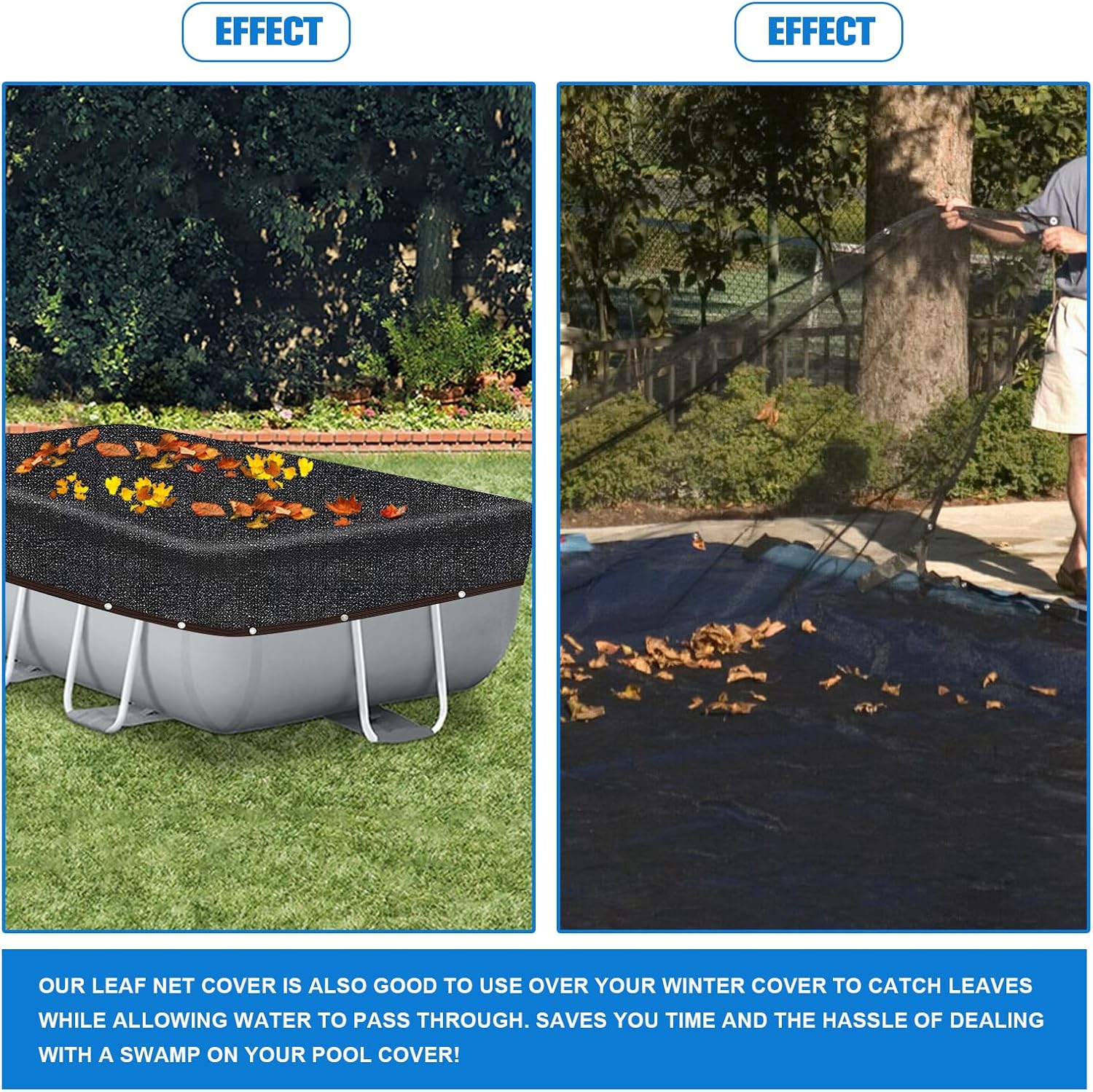 Cubierta ovalada de red para hojas de piscina, 15 x 30 pies, ovalada sobre el suelo, cubierta de red de hojas de malla fina para piscina, cubierta