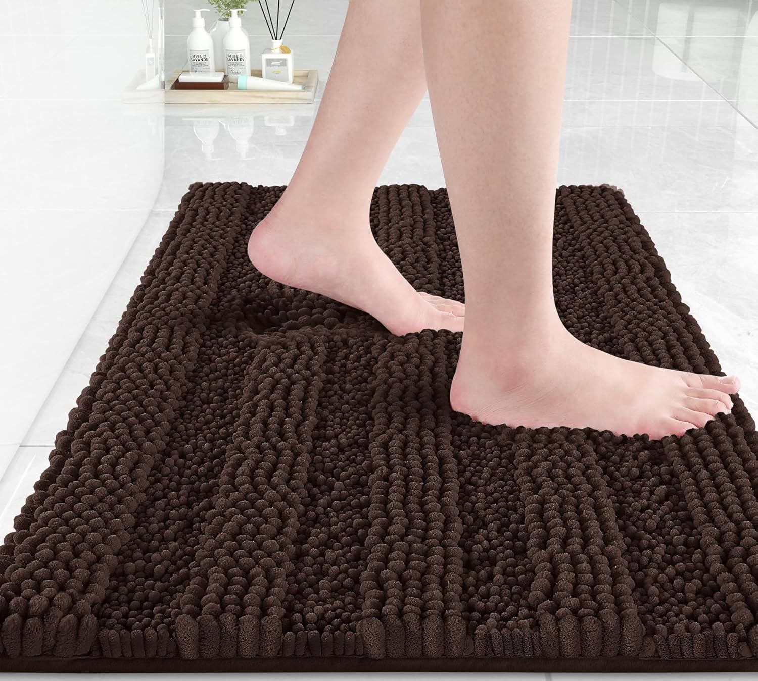 Yimobra Tapete para baño, antideslizante, de secado rápido, extra grueso y súper absorbente, de microfibra de lujo, esponjoso, lavable, suave, para