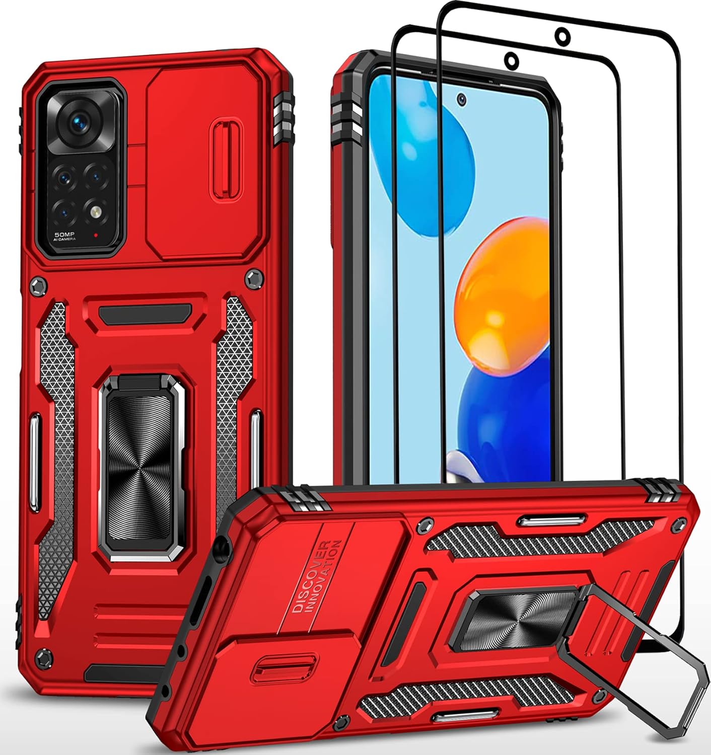 Wefor Funda XiaoMi RedMi Note 11 (4G) con cubierta para cámara deslizante, soporte de anillo magnético de 360 mejorado grado militar a prueba de