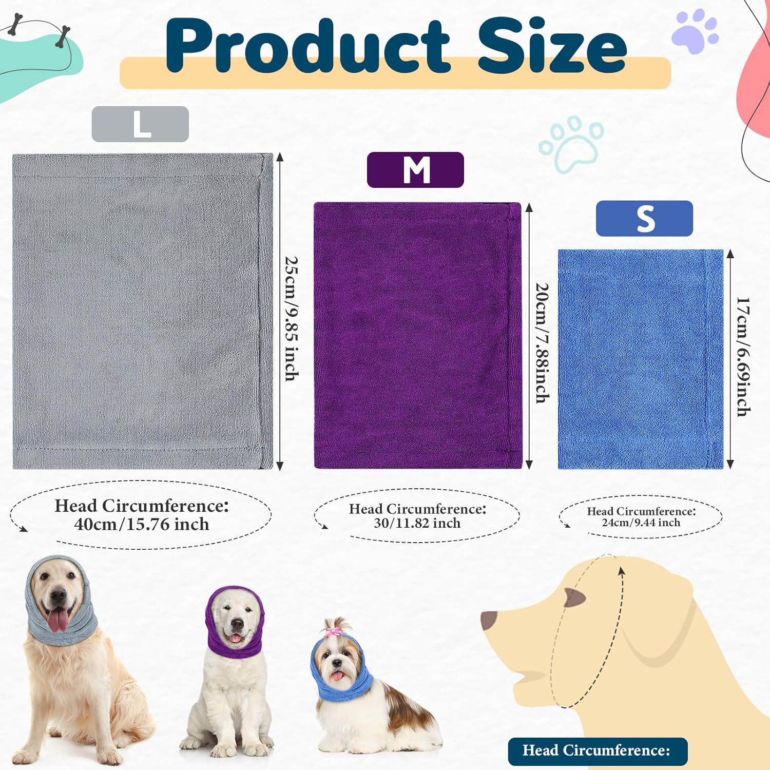 3 fundas para orejas de perro para baño, orejeras de perro, protección contra el ruido, envoltura gruesa para la cabeza de perro, 3 tamaños, orejas
