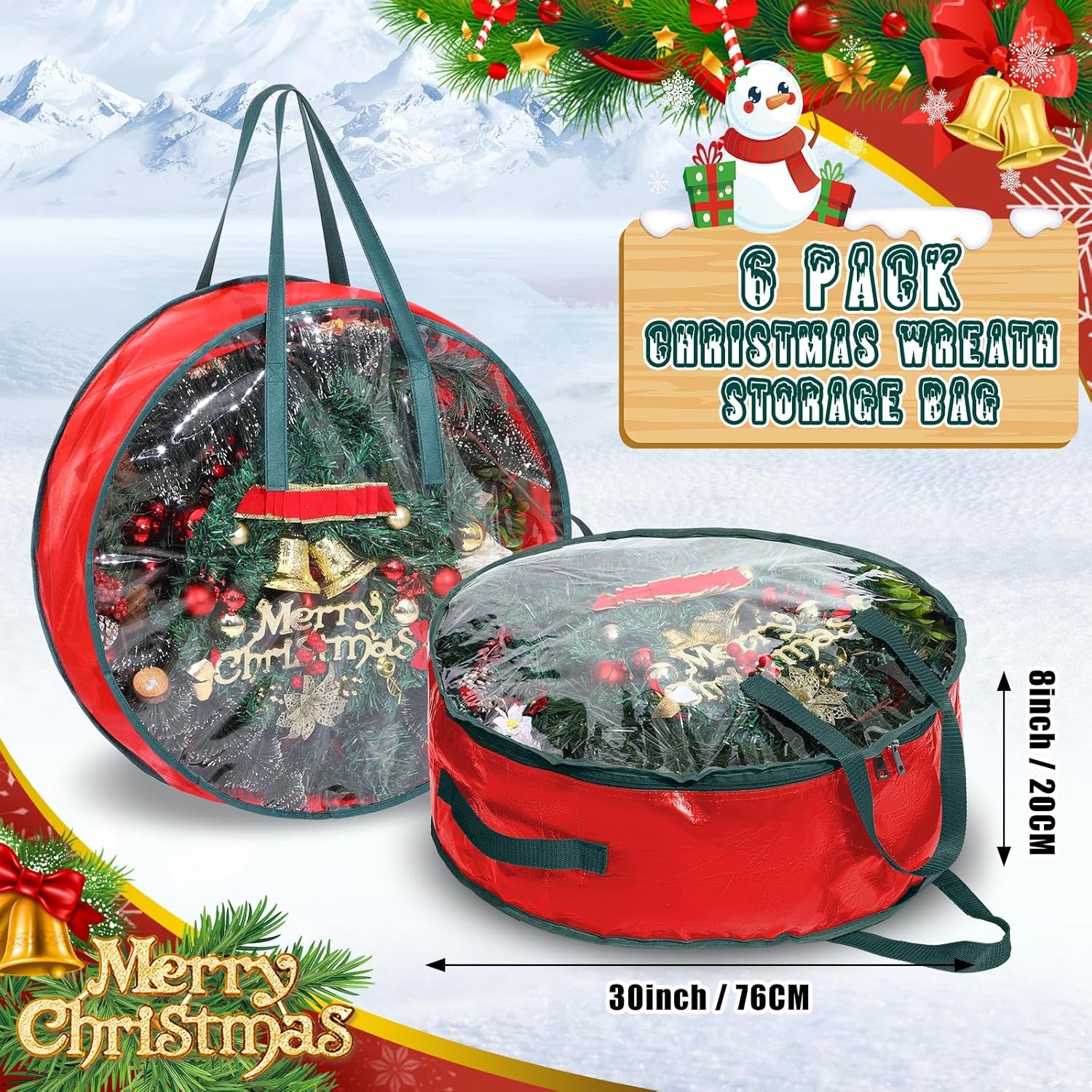 Shappy Bolsa de almacenamiento de corona de Navidad, contenedores de almacenamiento de plástico para coronas, contenedor de coronas, decoración de