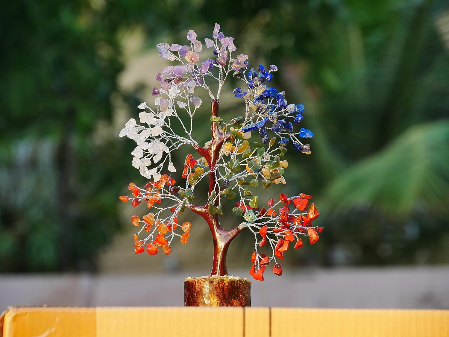 PREK Árbol de dinero bonsái con piedras preciosas naturales de 7 chakras para sanación de reiki, buena suerte, regalo de decoración de oficina en