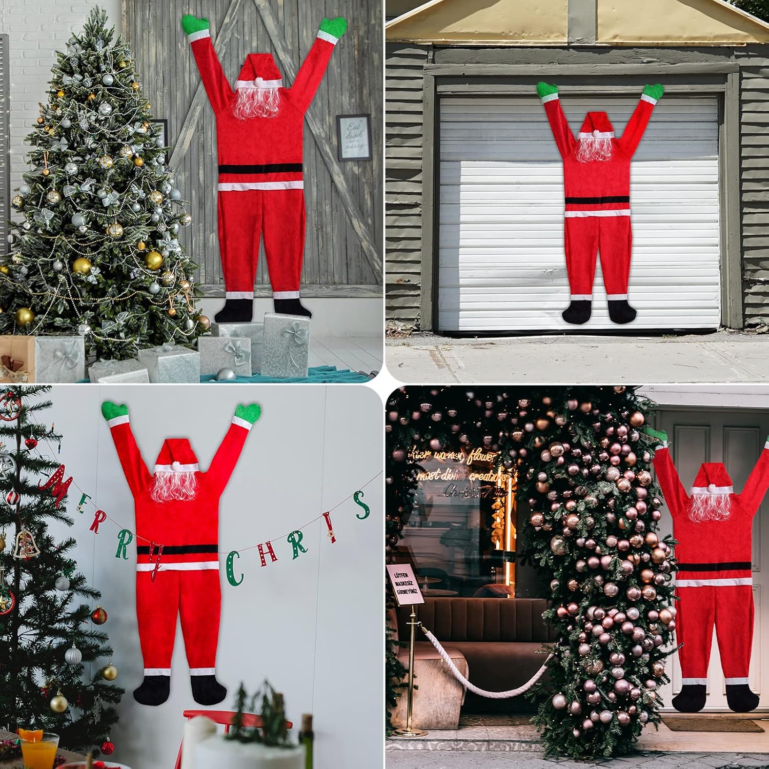 Traje de Papá Noel colgante de 5.5 pies desde el techo de canalón, decoración de Navidad grande, grande, Navidad, escalada, colgante, adornos de