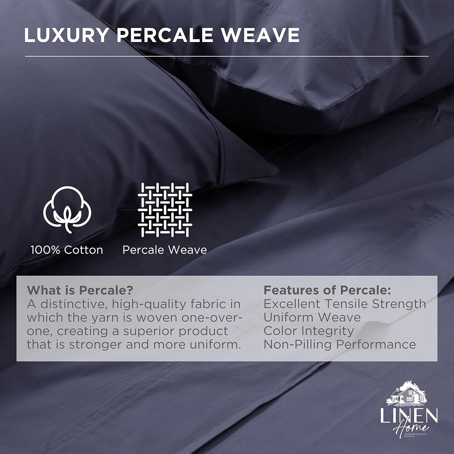 Sábanas de 100% algodón percal, tamaño matrimonial, 1sábana encimera, ropa de cama fresca, resistente y transpirable, azul marino