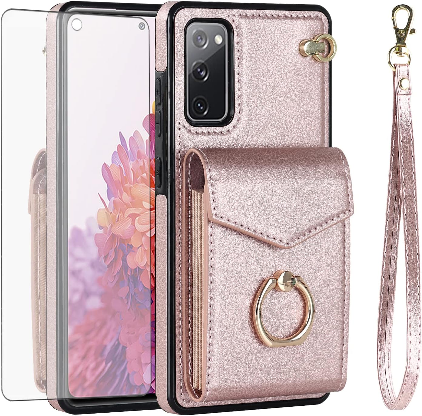 Asuwish Funda de teléfono para Samsung Galaxy S20 FE 5G de 6.5 pulgadas con protector de pantalla de vidrio templado y anillo RFID tarjetero celular