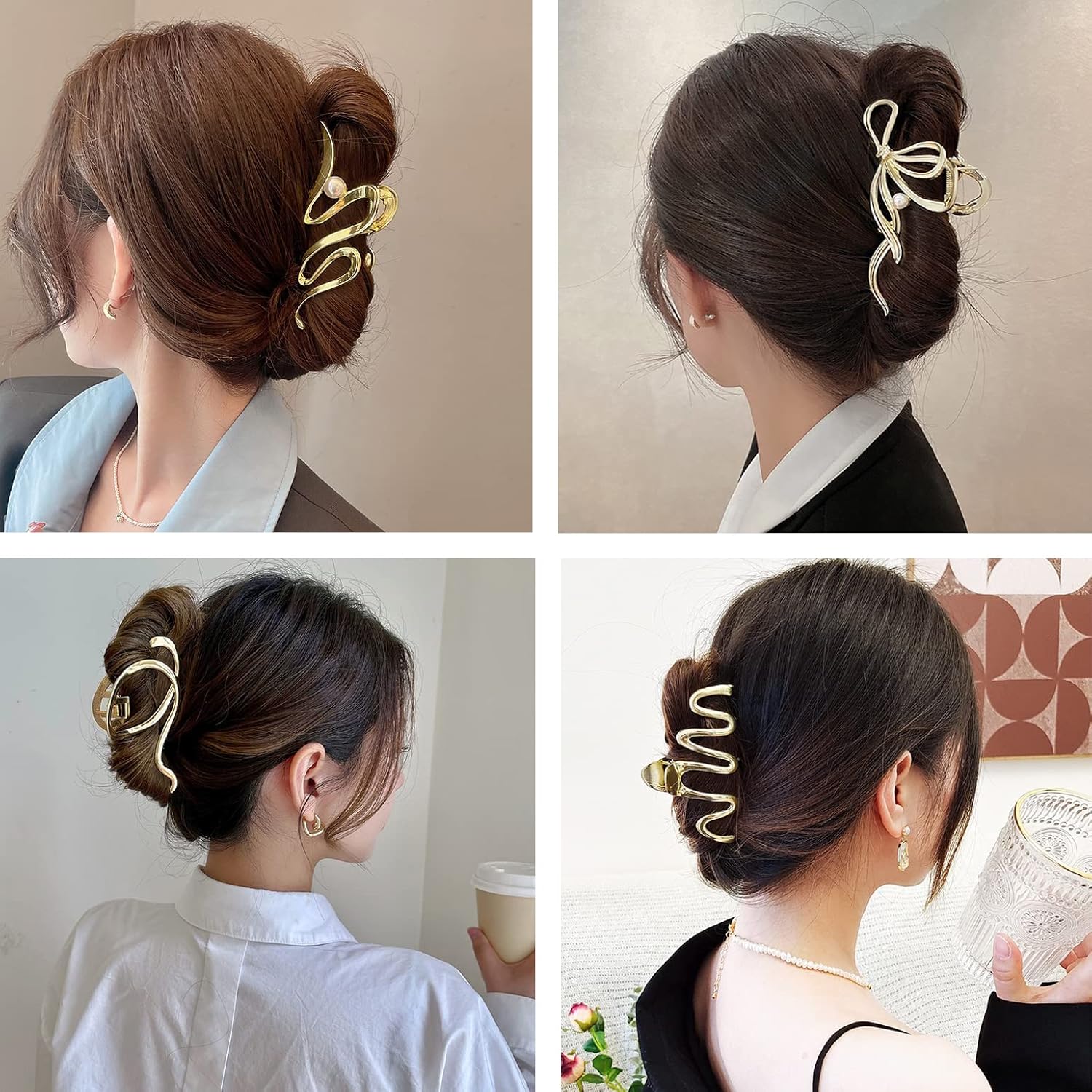 Pinzas para el cabello para mujer, paquete de 4 pinzas grandes de metal de 4 pulgadas, pinzas de pelo perfectas para mujeres y más delgadas, peinado