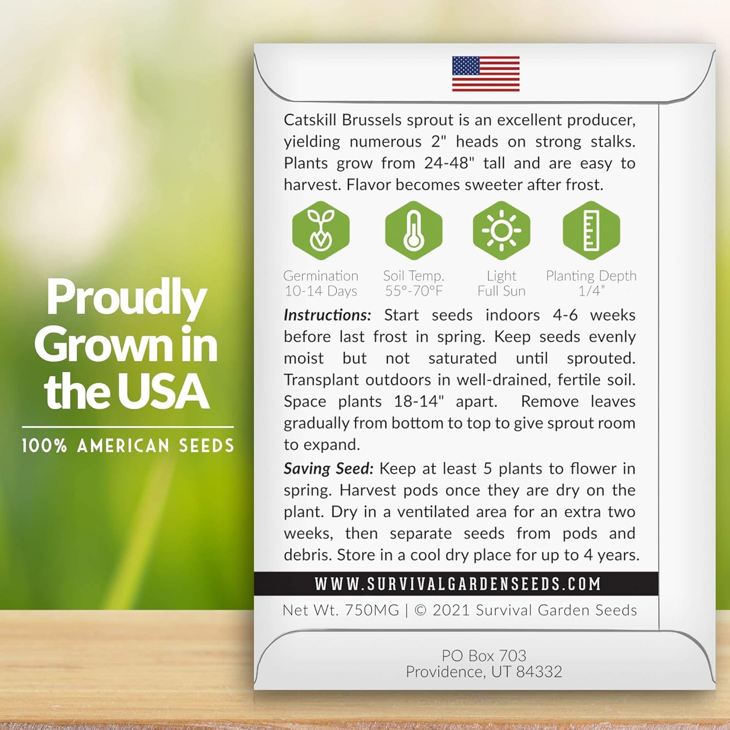Survival Garden Seeds – Semillas de coles de Bruselas Catskill para plantar – 5 paquetes con instrucciones para plantar y cultivar sabrosas verduras