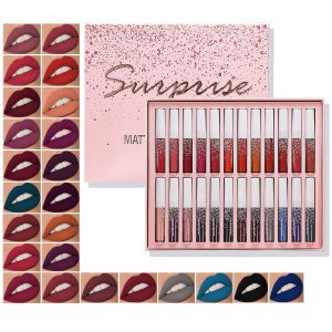 Petansy Juego de 24 colores de lápiz labial líquido mate, impermeable, de larga duración, juego de brillo de labios, cosméticos de belleza, kit de Petansy Juego de 24 colores de lápiz labial líquido mate, impermeable, de larga duración, juego de brillo de labios, cosméticos de belleza, kit de