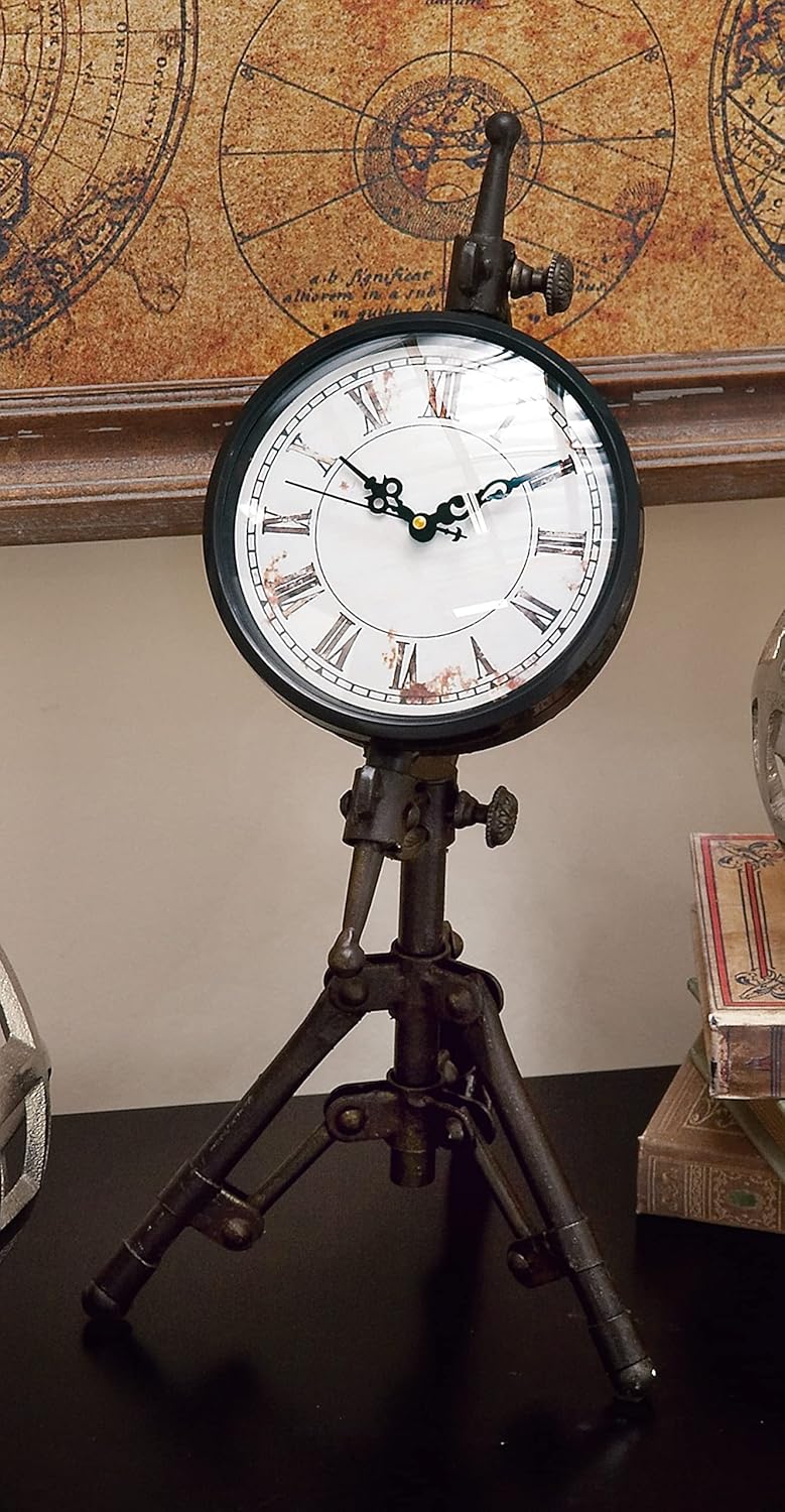 Deco 79 Reloj de trípode de metal, 7″ x 7″ x 14″, negro