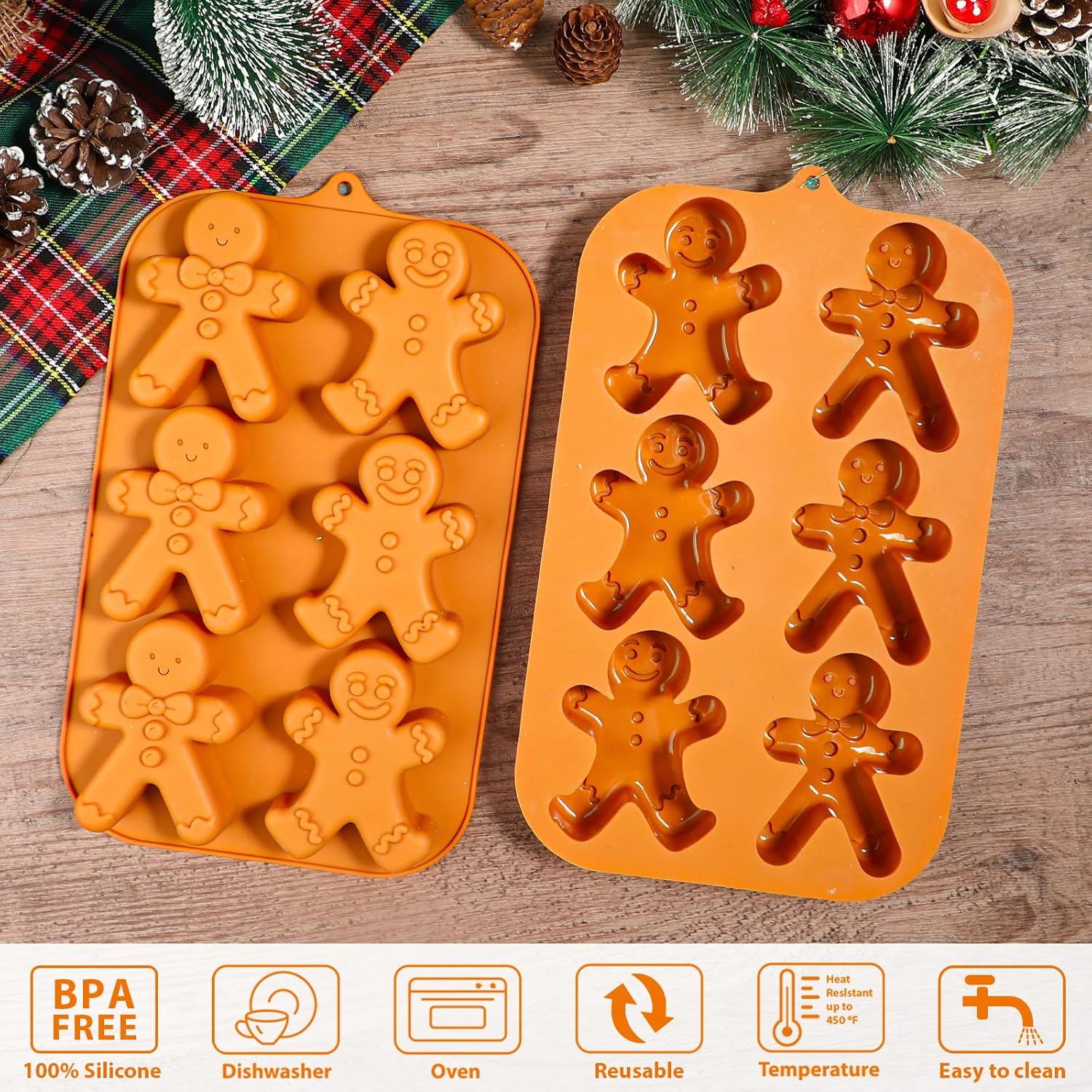 Webake Molde de silicona para hombre de jengibre, 6 cavidades con forma de hombre de jengibre para pasteles, jabón, gelatina, galletas (paquete de 2)