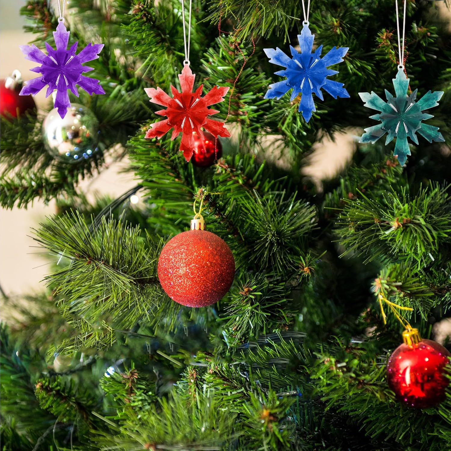 4 moldes de resina de silicona con forma de copo de nieve 3D, moldes de resina para colgante de Navidad, molde de silicona de Navidad para árbol de