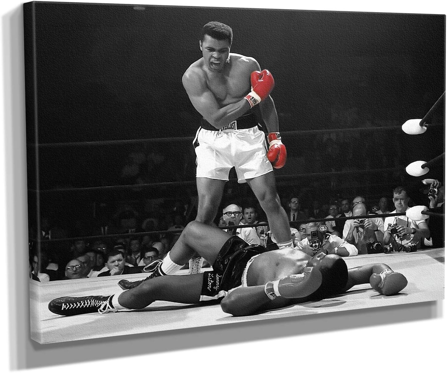 Sonny Liston vs Muhammad Ali – Lienzo decorativo para pared en blanco y negro, blanco y rojo, decoración del hogar (24 x 36 pulgadas, galería