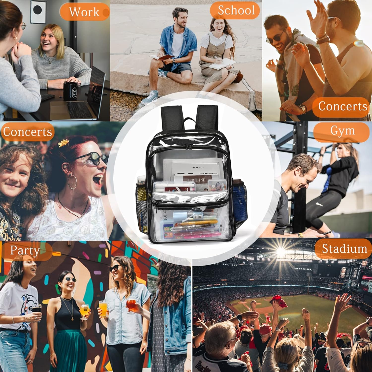 Clear Backpack,Clear Backpacks for School Heavy Duty See Through Bookbag Waterproof Backpack for Men Women,Clear Black