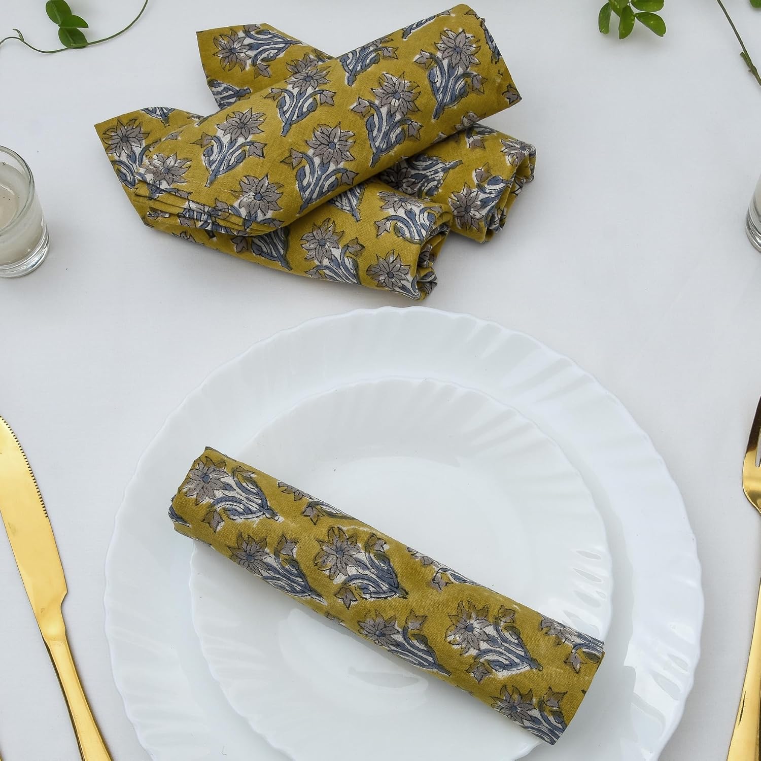 Set of 4 Cloth Napkins, Hand Block Printed Napkins, 20×20 Inch Washable Dinner Napkins, Kitchen Towel Dinner Table Reusable Indian Napkins, Wedding