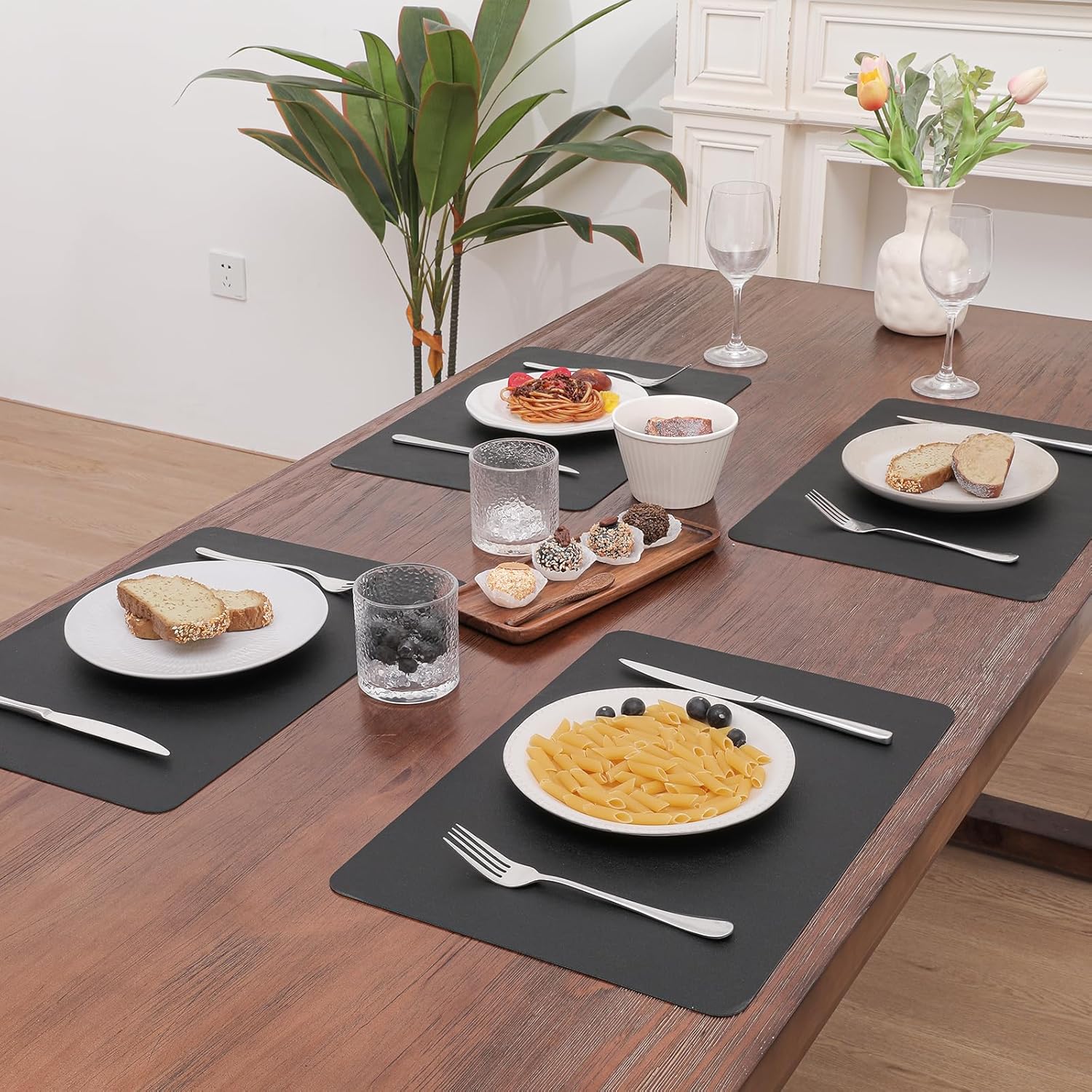 SHACOS Juego de 6 manteles individuales de piel sintética resistentes al calor para mesa de comedor, antideslizantes, lavables, para cocina, mesa de