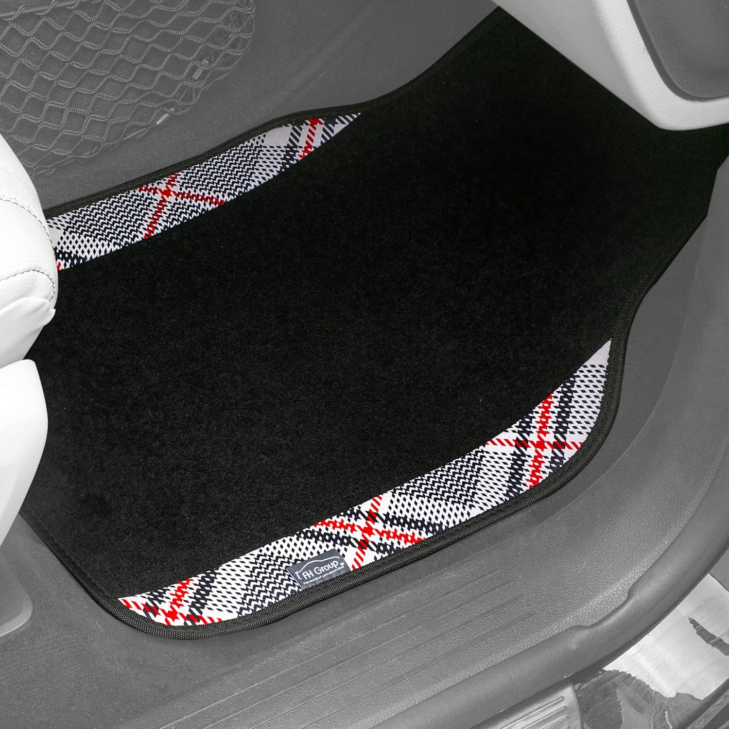 FH Group Alfombrillas de coche  Alfombras a cuadros para automóvil, ajuste universal, alfombrillas de piso de automóvil, alfombrillas multiusos para