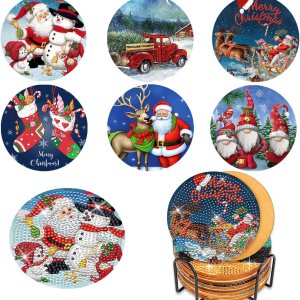 Juego de 6 posavasos de arte de diamantes de Navidad, posavasos de pintura de diamantes de Navidad con soporte 5D para principiantes, adultos y niños Juego de 6 posavasos de arte de diamantes de Navidad, posavasos de pintura de diamantes de Navidad con soporte 5D para principiantes, adultos y niños