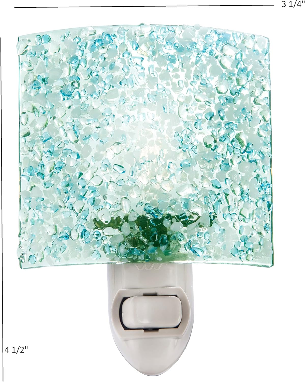 J Devlin Glass Art Luz nocturna de vitral, azul, verde, luz nocturna enchufable para dormitoriobañoescalerapasillo decoración del hogar NTL 155-2