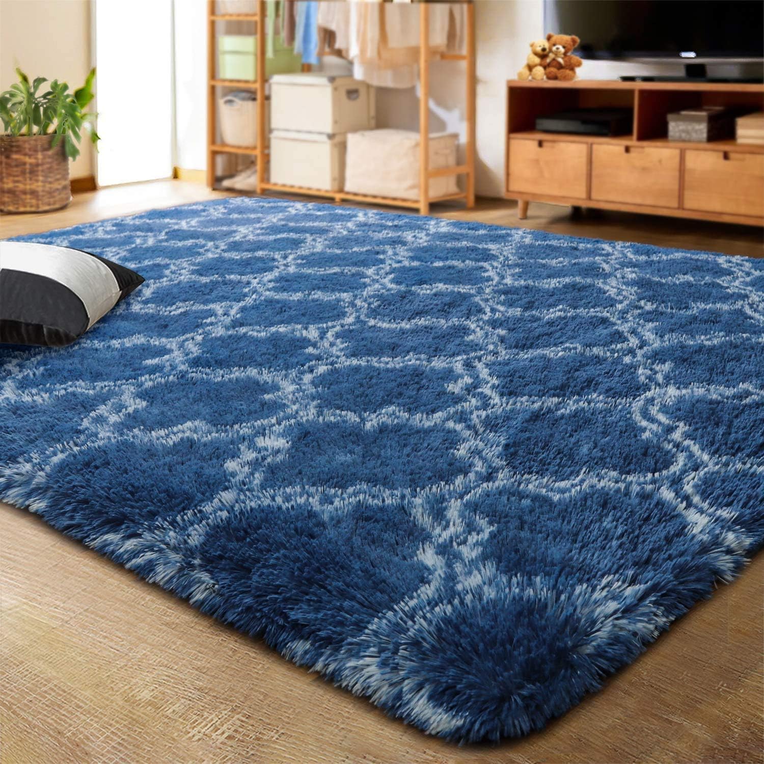 LOCHAS – Alfombra de lujo para interior, moderna, de felpa, esponjosa, extrasuave y cómoda, geométrica marroquí, para dormitorio, sala de estar,