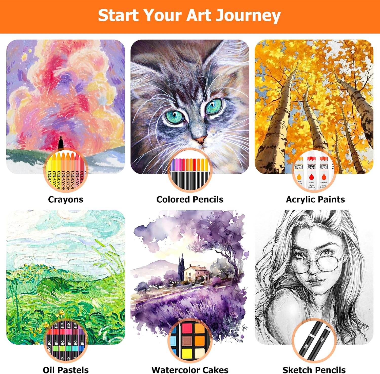 Soucolor Suministros de arte, paquete de 192 piezas de arte de lujo, suministros de pintura de dibujo, kit de arte con almohadilla acrílica,