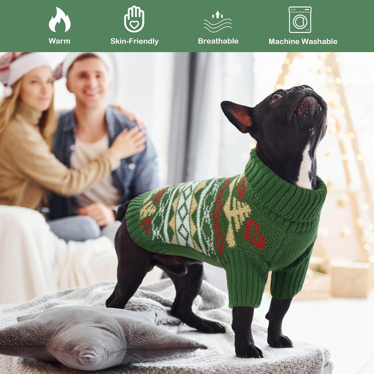 PUMYPOREITY Suéter de Navidad para perro, suéter cálido para perro de tamaño grande, suéteres de cuello alto para perros grandes, traje de Navidad