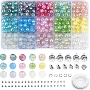 450 cuentas redondas de vidrio de 0.315 pulgadas para hacer pulseras, kit de fabricación de cuentas brillantes de 15 colores para adultos, cuentas 450 cuentas redondas de vidrio de 0.315 pulgadas para hacer pulseras, kit de fabricación de cuentas brillantes de 15 colores para adultos, cuentas