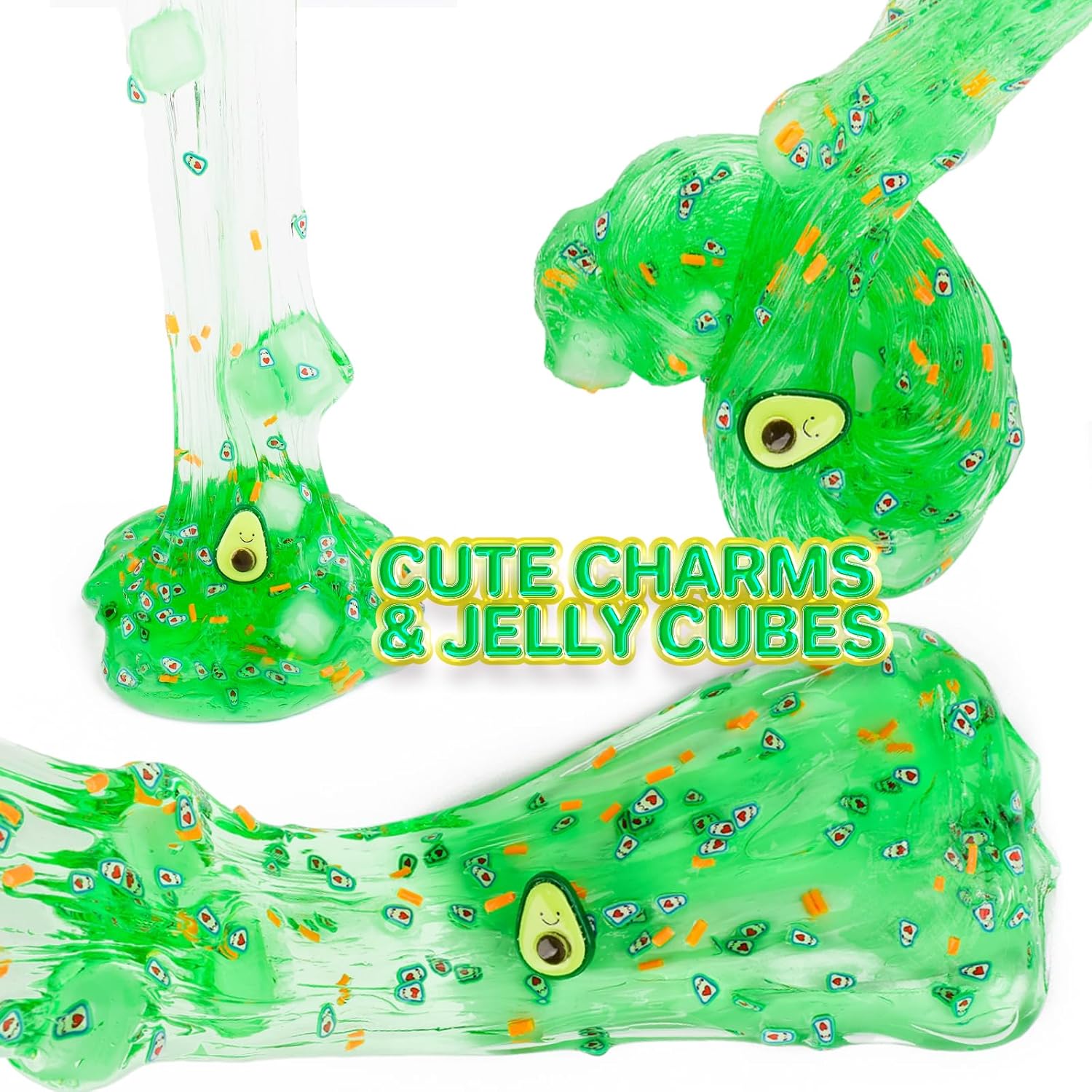 Paquete de 2 slime transparente con cubos de gelatina, juego de limo de cristal verde aguacate rojo sandía, limo transparente crujiente para niños,