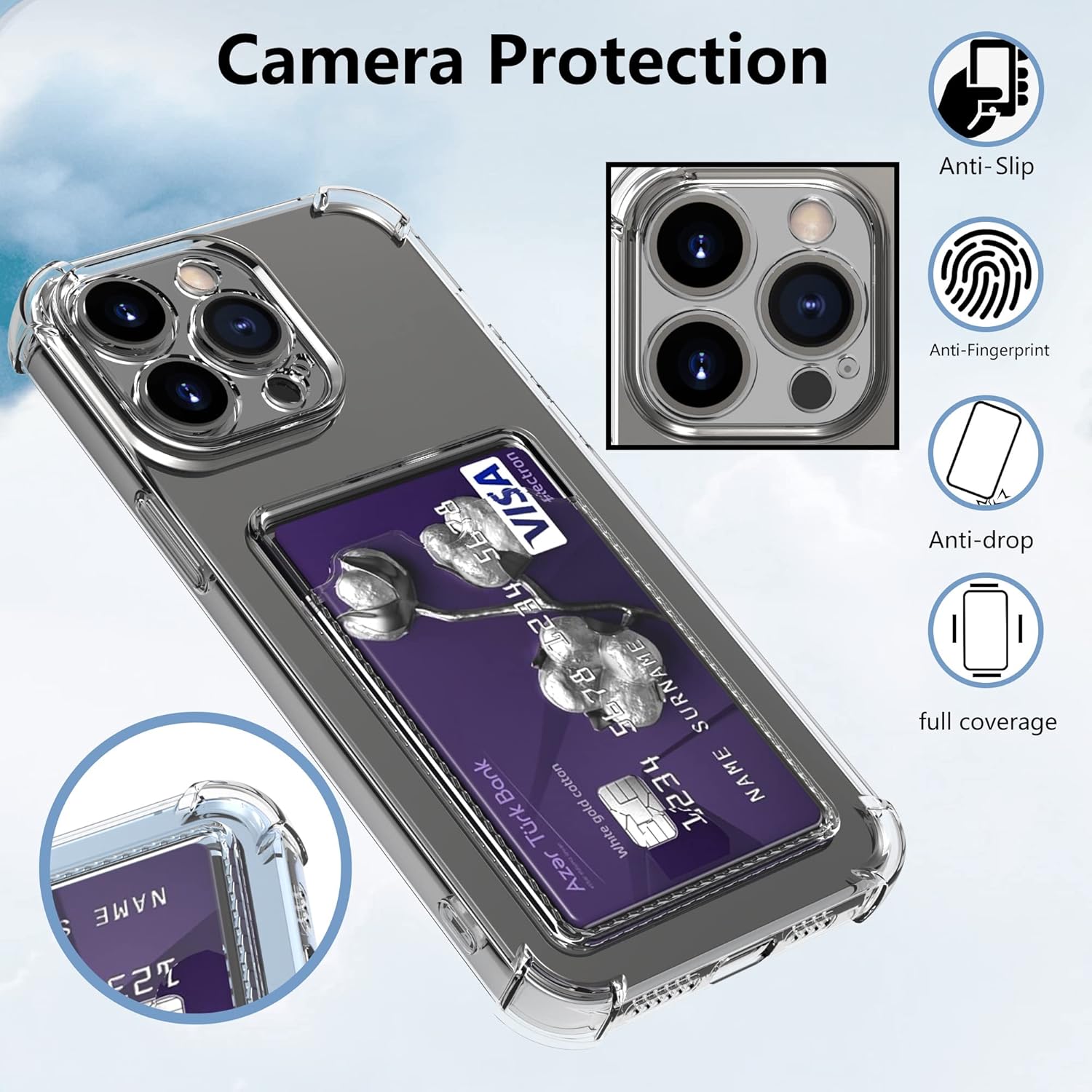 Migeec Funda para iPhone 14 Pro Max con tarjetero transparente a prueba de golpes