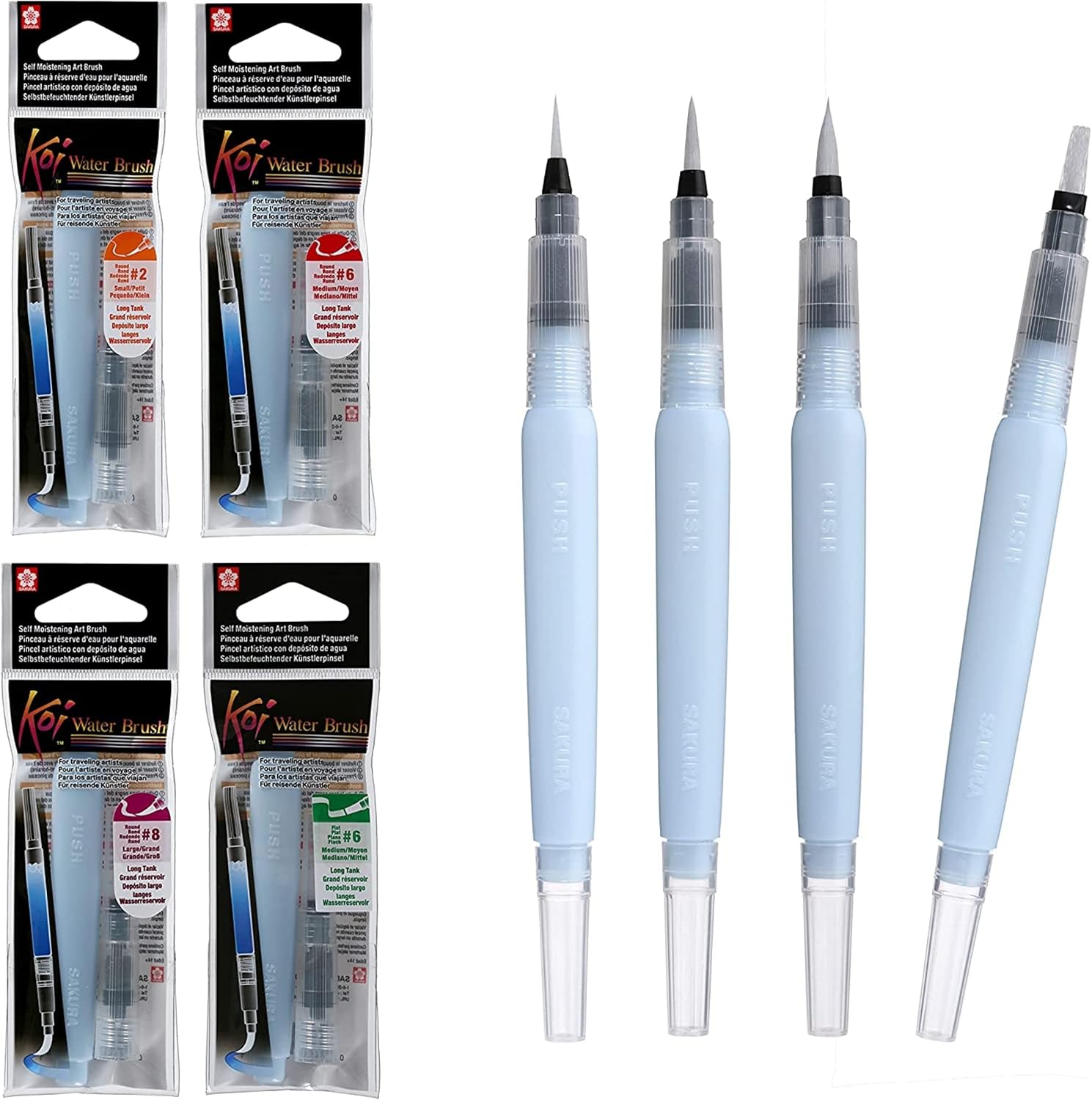 Sakura Cepillo de agua Koi – Cepillo para acuarela – Depósito de 0.3 fl oz – 4 puntas de pincel surtidos