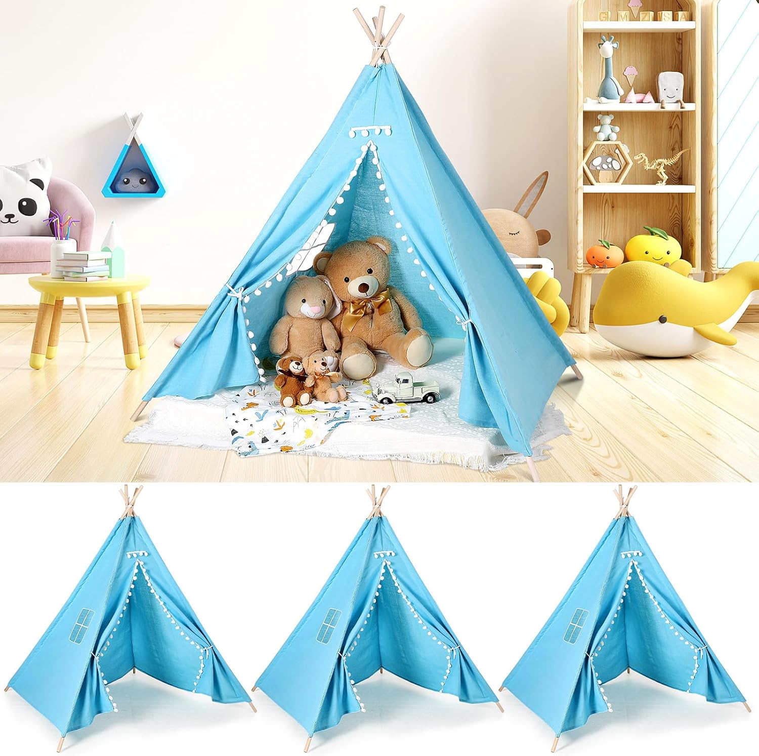 Paquete de 3 tiendas de campaña tipi para niños, niñas, fiestas de pijamas, tiendas de campaña para interiores y exteriores, juegos de casa de