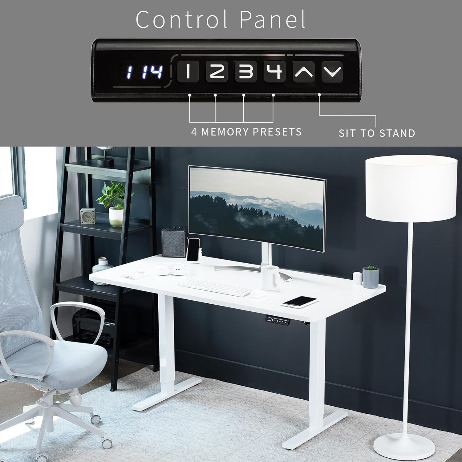 VIVO DESK-KIT-1W6W-30 – Escritorio eléctrico de altura ajustable de 60 x 30 pulgadas, mesa blanca, marco blanco, estación de trabajo de pie con