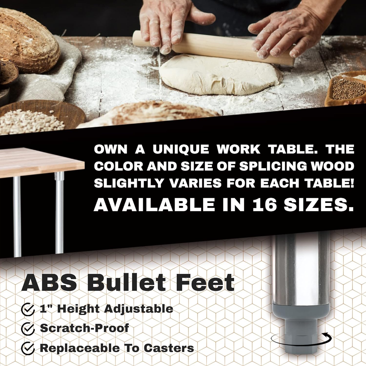 DuraSteel Mesa de trabajo de madera con parte superior de arce de EE. UU., 30 x 72 x 35 pulgadas, banco de trabajo de madera con estante inferior