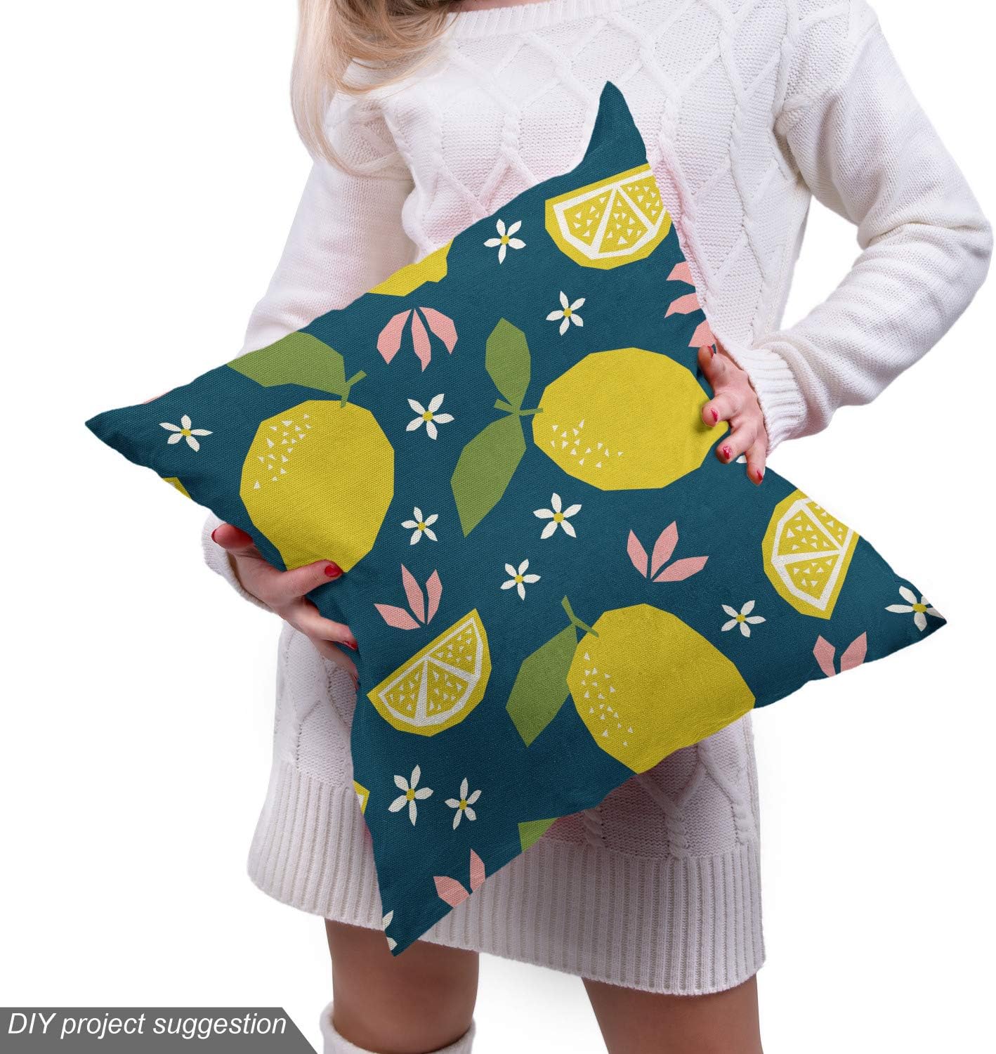 Ambesonne Tela de frutas por The Yard, estampado repetitivo de dibujos animados de limones y flores, tela decorativa para tapicería y detalles del