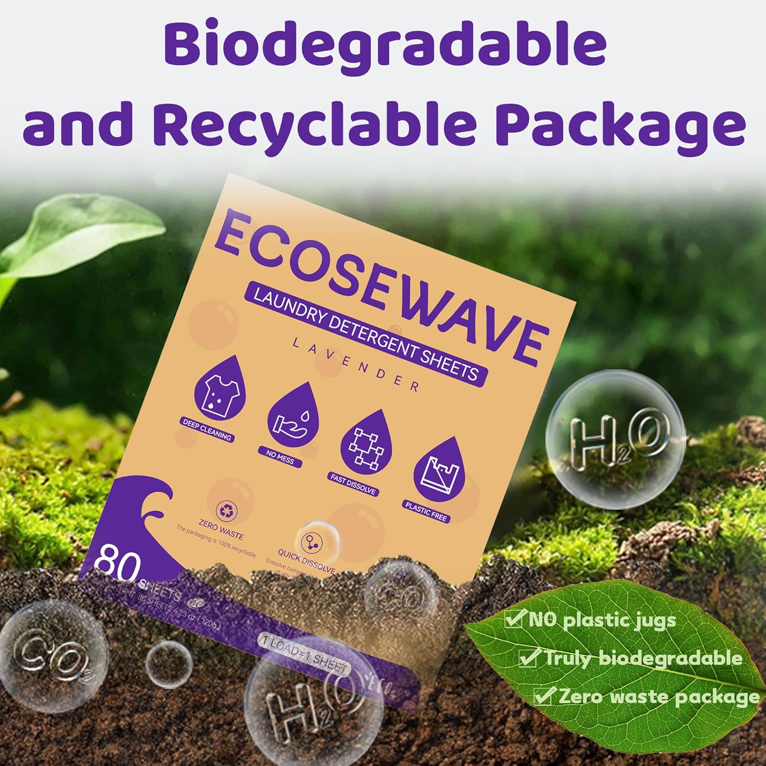 Hojas de detergente para ropa, 80 hojas, aroma a lavanda, tiras hipoalergénicas y ecológicas, perfectas para viajes, campamento, apartamentos,