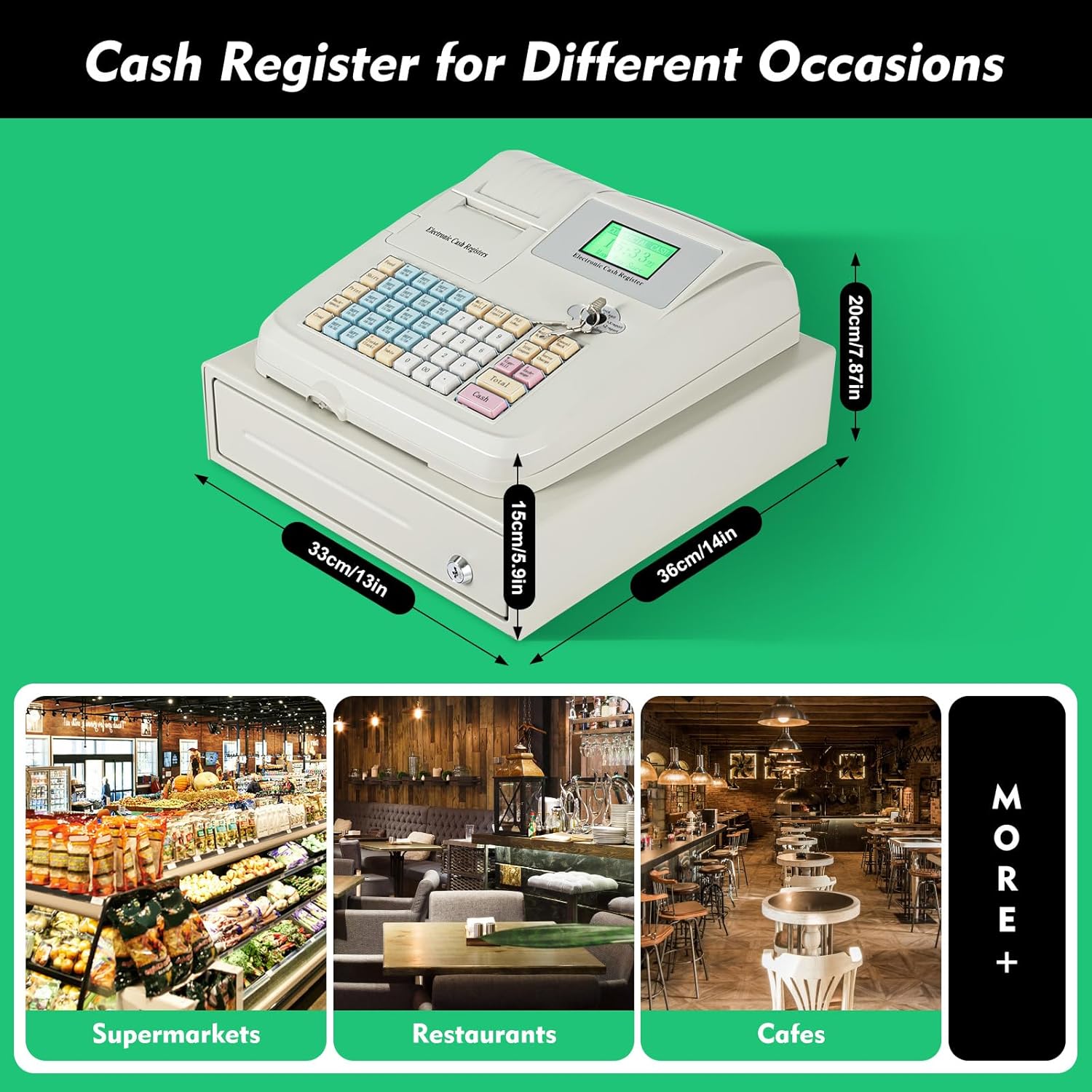 Caja registradora 48 teclados Caja registradora electrónica para pequeñas empresas con caja registradora térmica de 3000U y cajón de efectivo