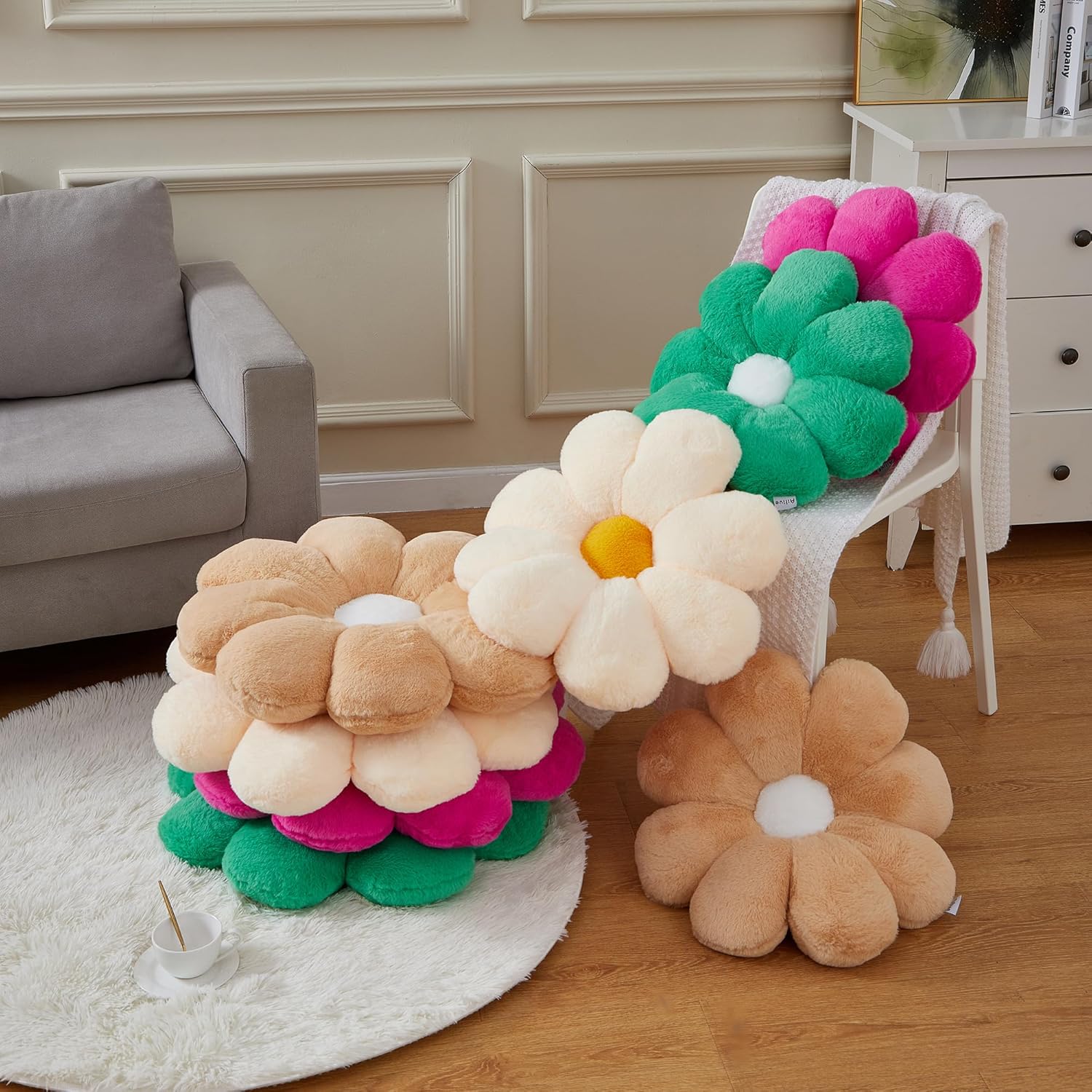 Cojín decorativo de 21.6 pulgadas con diseño de flores rosas profundas, para niñas y adultos
