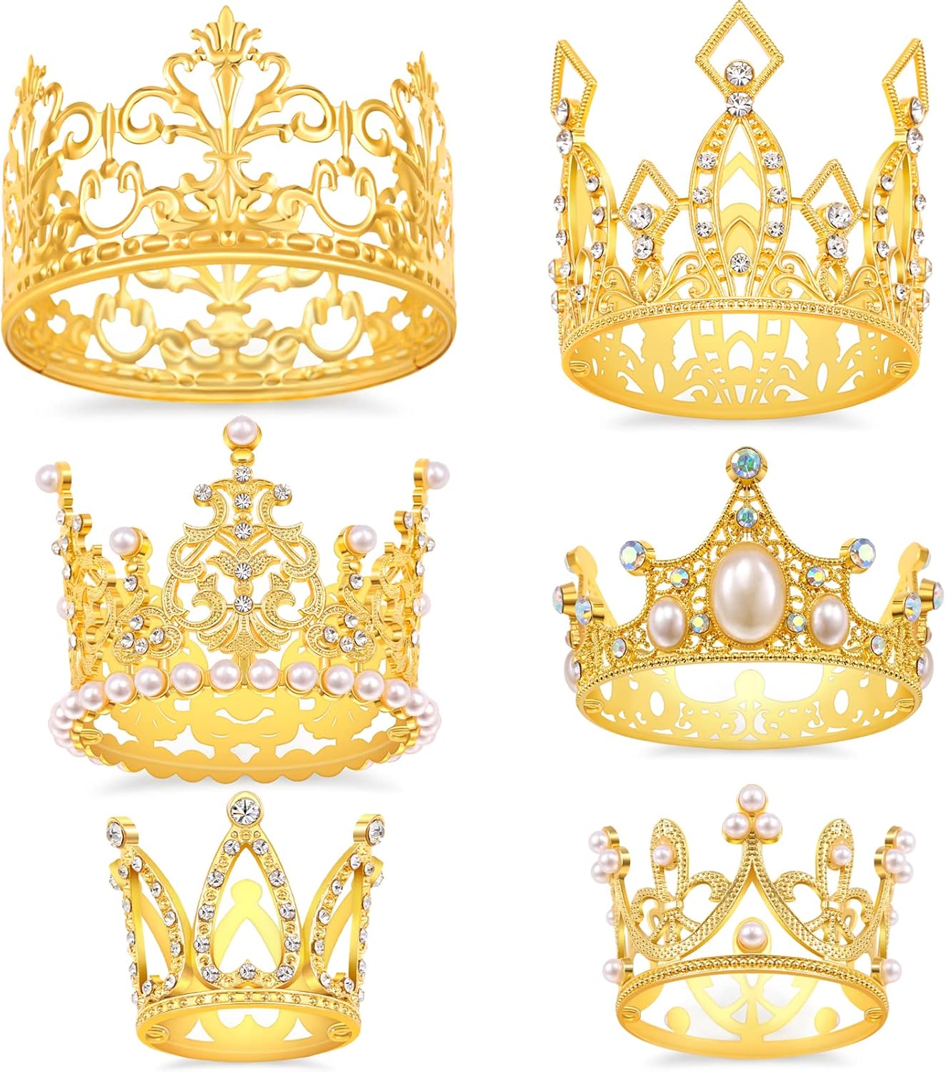 Decoración para pastel de corona dorada, 6 piezas para pastel de feliz cumpleaños, decoraciones de corona de princesa, mini coronas para arreglos