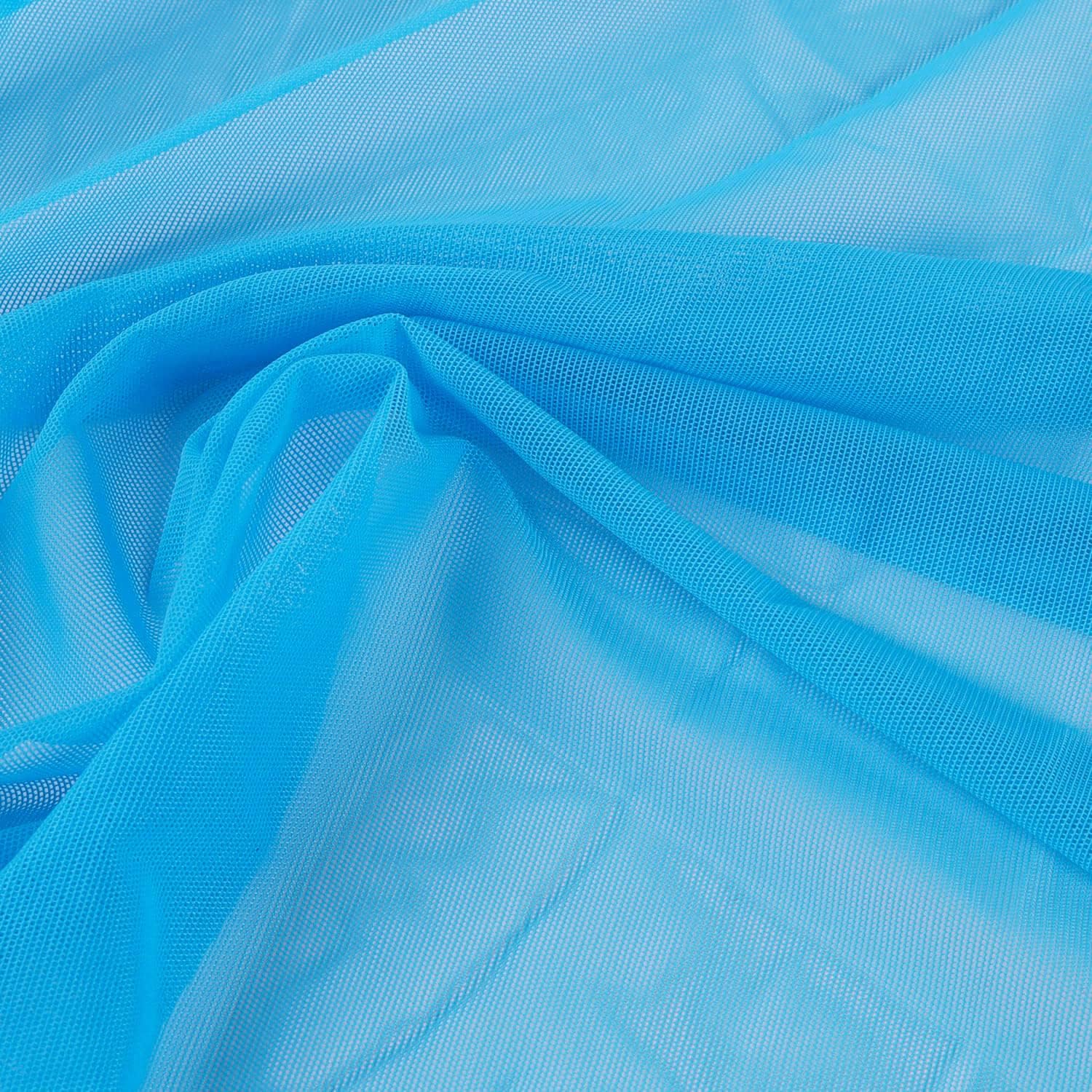 Superfine 4-Way Stretch Net Fabric Nylon Spandex Power Mesh Lightweight Sheer 60″ Wide, a Continuous 5 Yards (Cyan Blue)