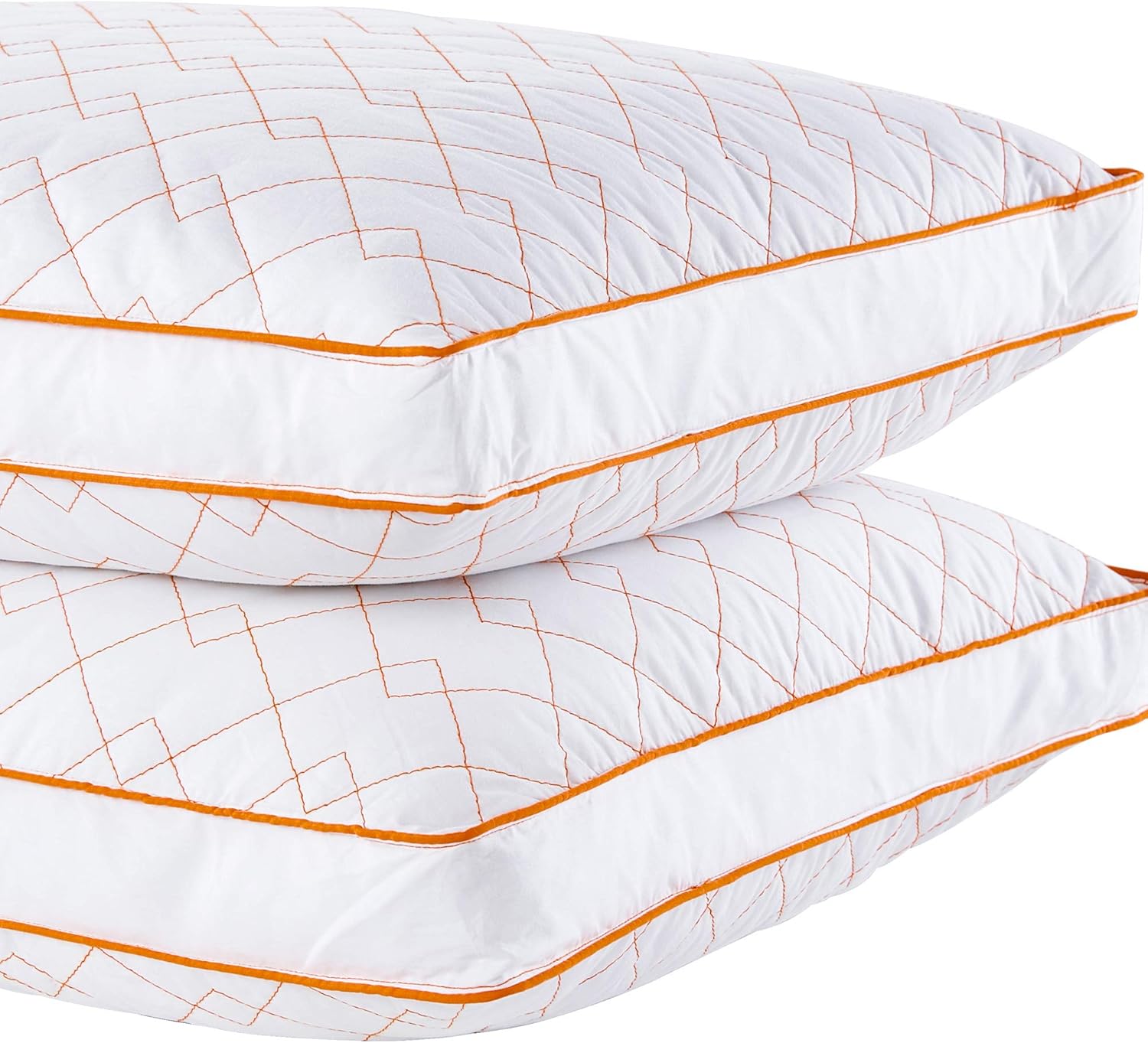 Juego de 2 almohadas de plumón de ganso para dormir con funda de algodón 100% premium, Algodón, Anaranjado, King