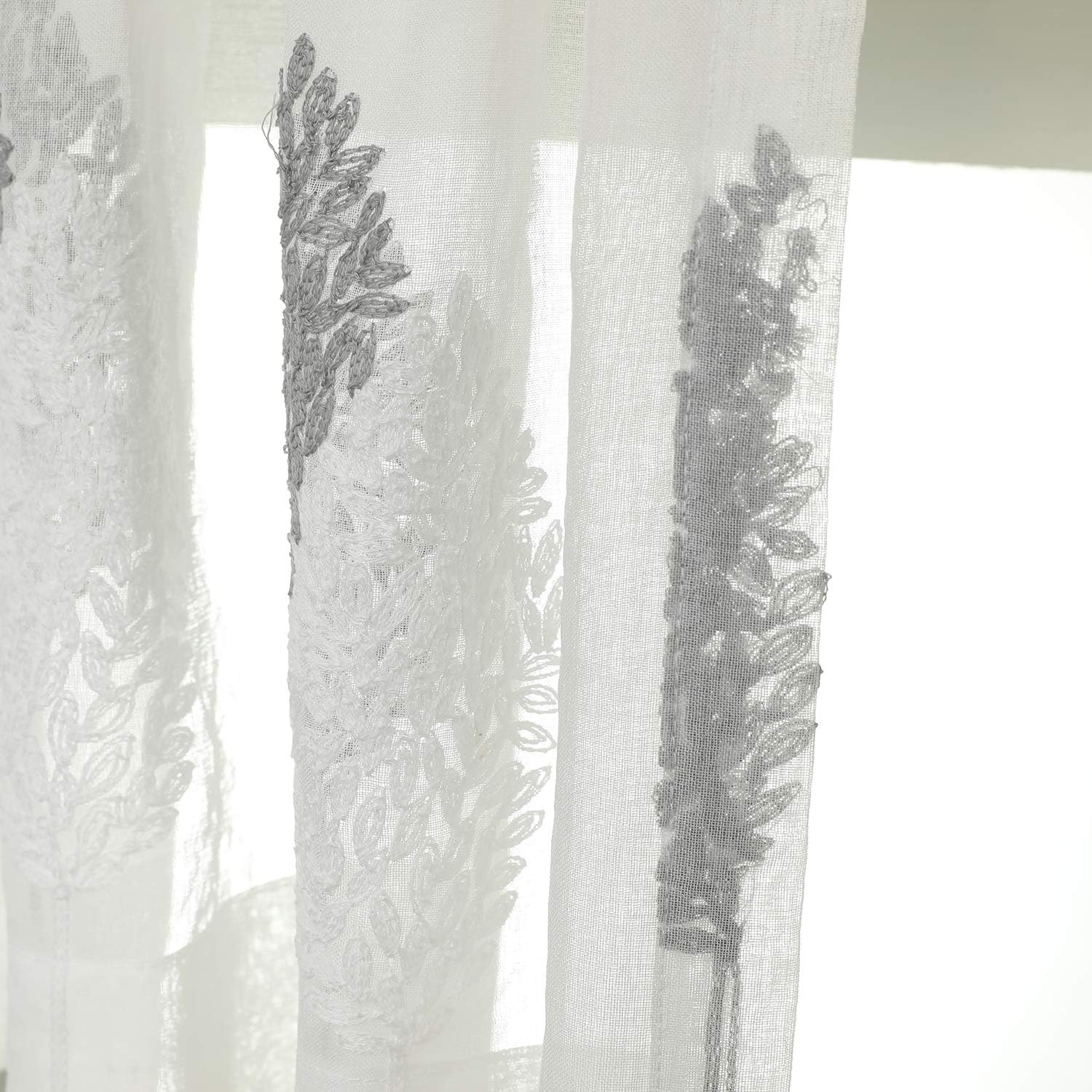 VOGOL Juego de cortinas transparentes bordadas y cenefas para sala de estar, con bolsillo para barra blanca, par de cortinas traslúcidas para