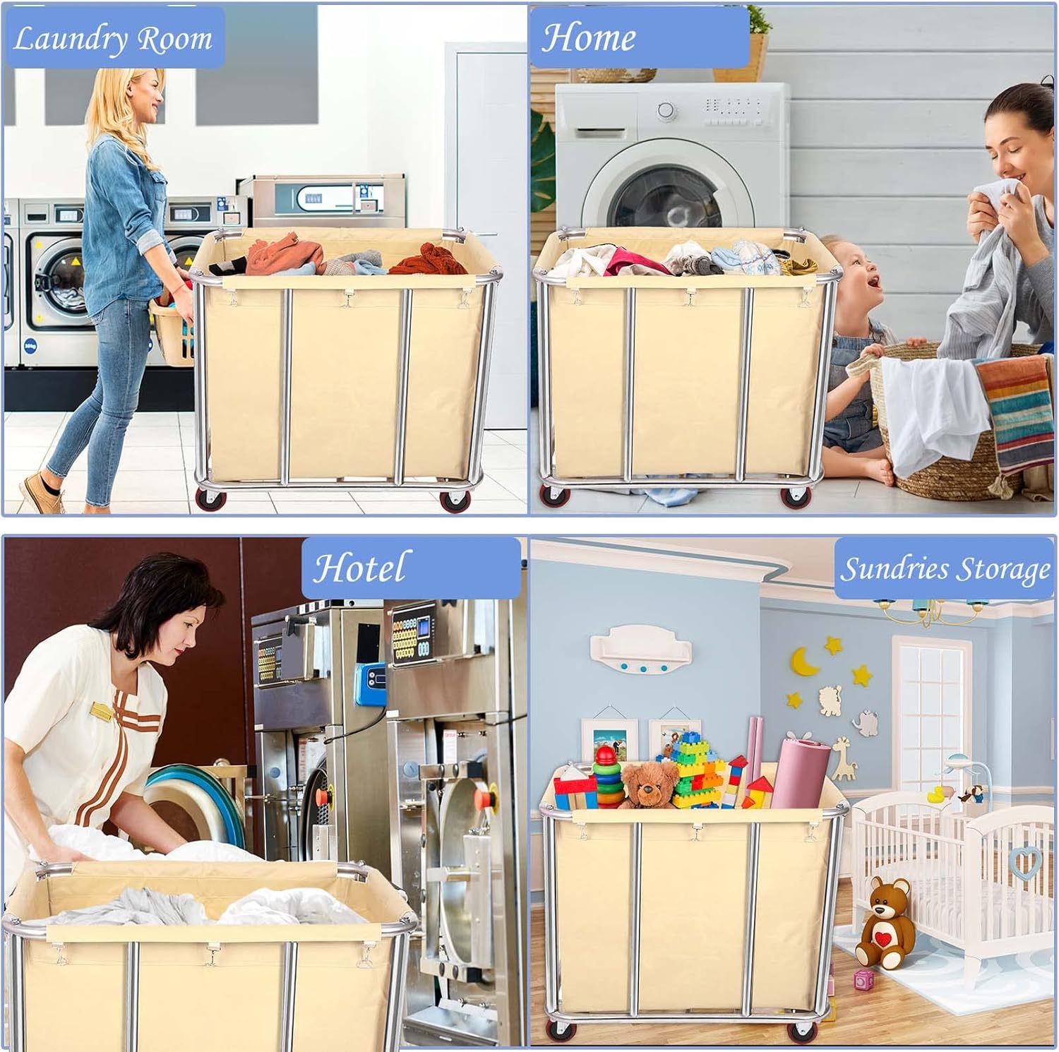 12 Bushels – Carrito de lavandería para uso comercialhogar, canasta grande de acero inoxidable con ruedas, para organizador y almacenamiento de