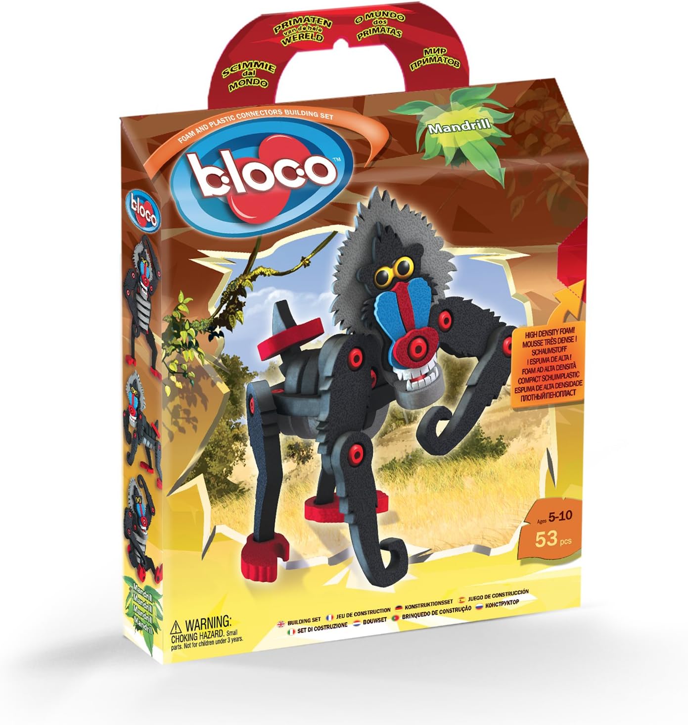 Bloco Toys Mandrill  Juguete STEM  Mono de la selva, simio, primate  Juego de construcción de construcción de bricolaje (53 piezas)