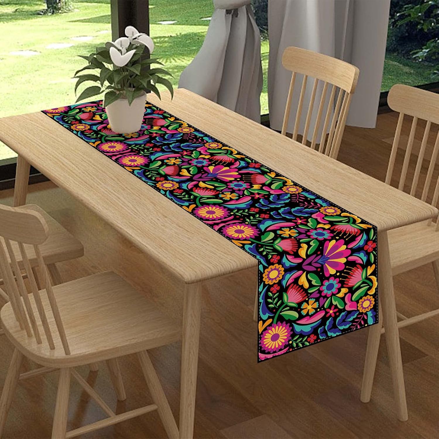 Camino de mesa de lino para fiesta mexicana de 60 pulgadas de largo, mantel de Cinco de Mayo, Día de los Muertos, decoración y suministros para el