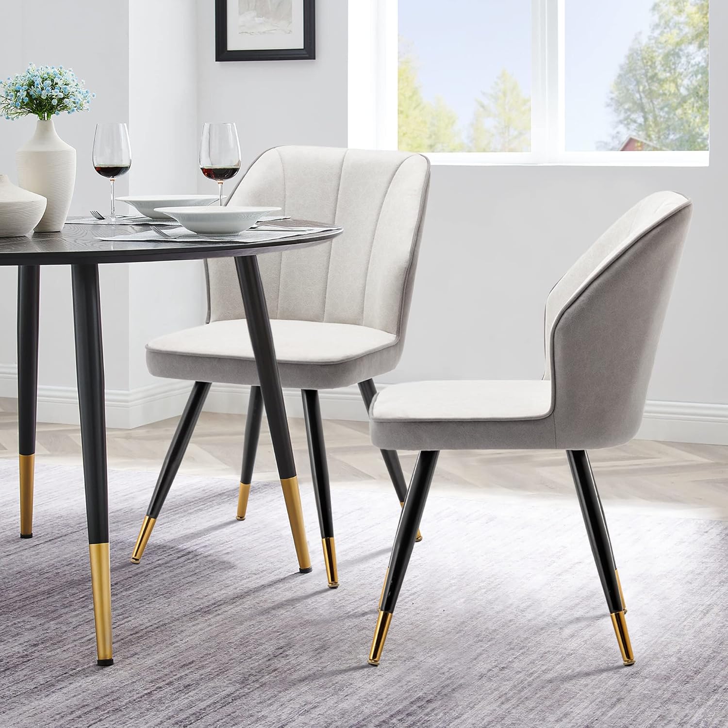 Juego de 2 sillas de comedor, modernas sillas de comedor tapizadas sin brazos para cocina, comedor, escritorio, sillas laterales con patas de metal,